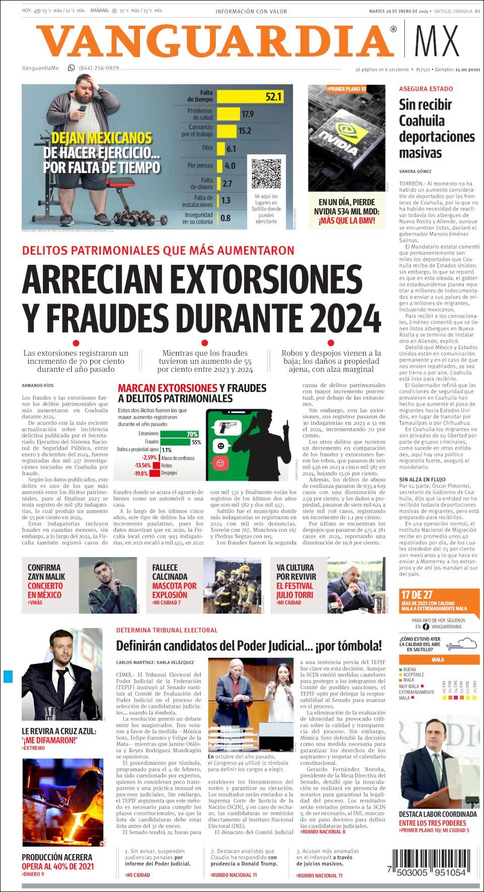 Vanguardia, edición del martes 28 de enero de 2025