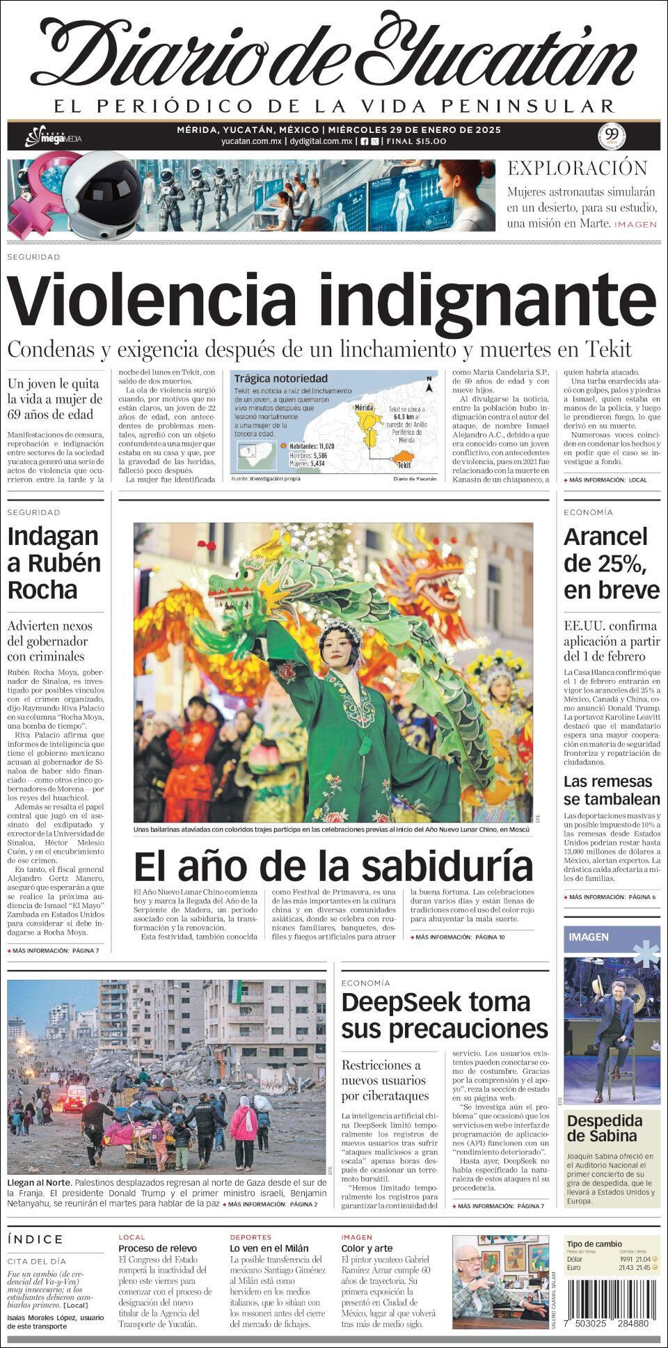 El Diario de Yucatán, edición del miércoles 29 de enero de 2025