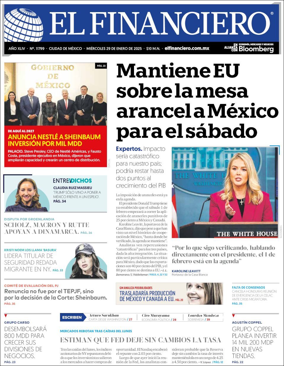 El Financiero, edición del miércoles 29 de enero de 2025