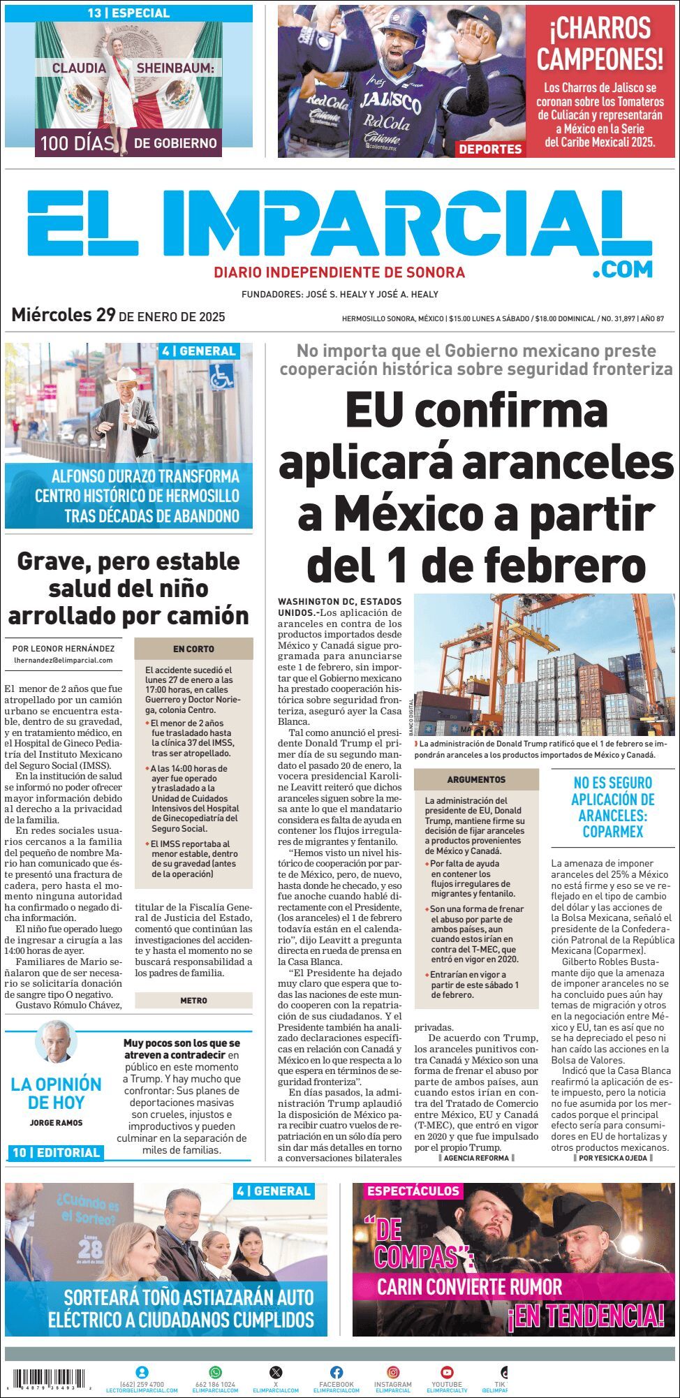 El Imparcial, edición del miércoles 29 de enero de 2025