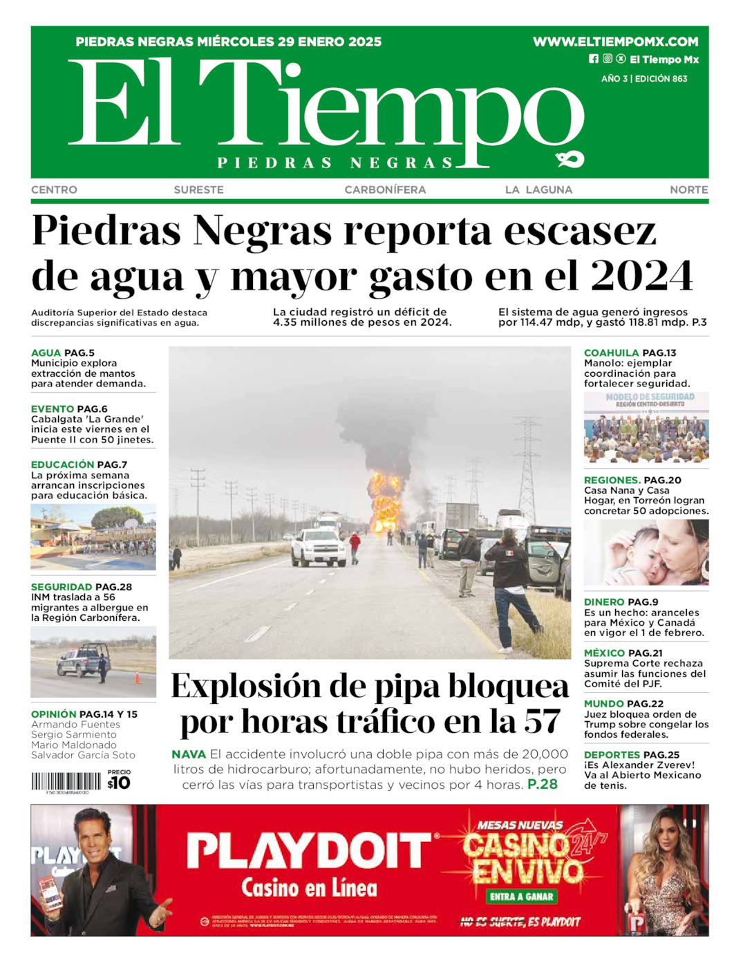 El Tiempo Piedras Negras, edición del miércoles 29 de enero de 2025