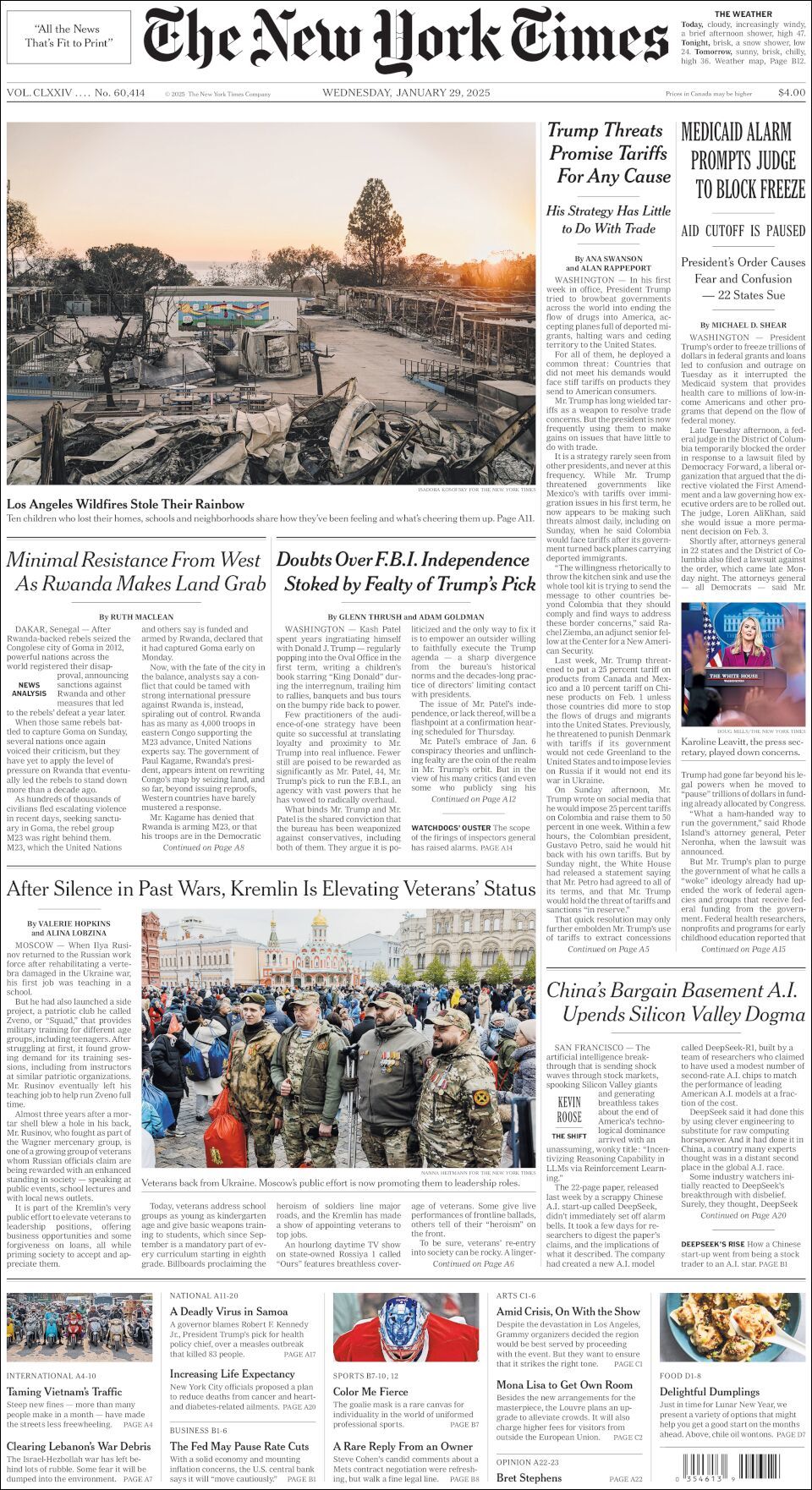 The New York Times, edición del miércoles 29 de enero de 2025