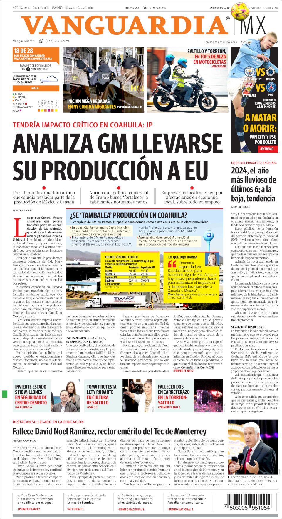 Vanguardia, edición del miércoles 29 de enero de 2025