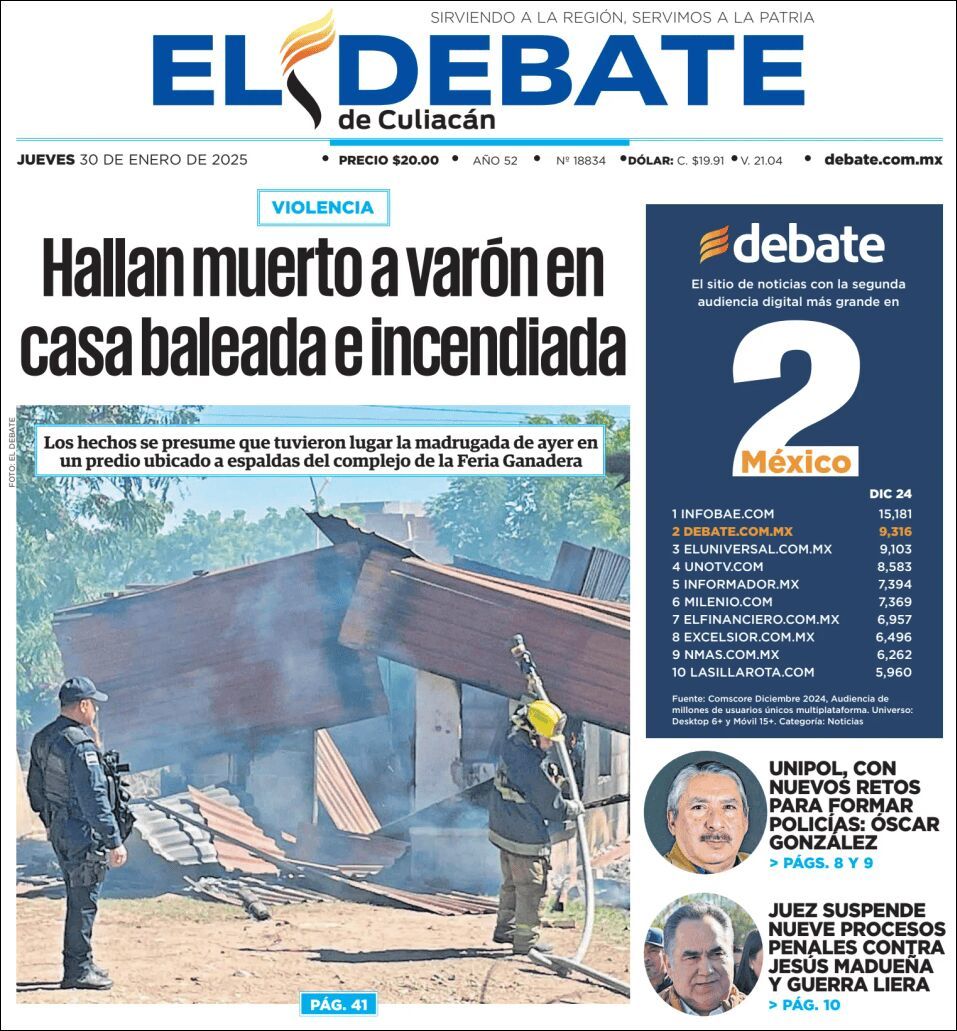 El Debate Culiacán, edición del jueves 30 de enero de 2025