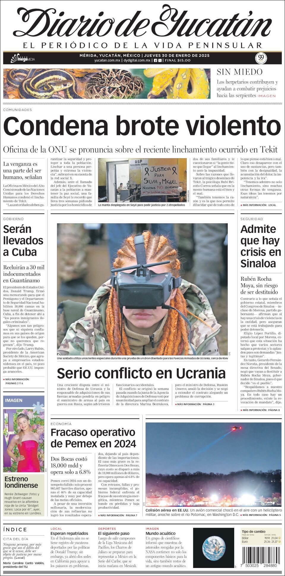 El Diario de Yucatán, edición del jueves 30 de enero de 2025