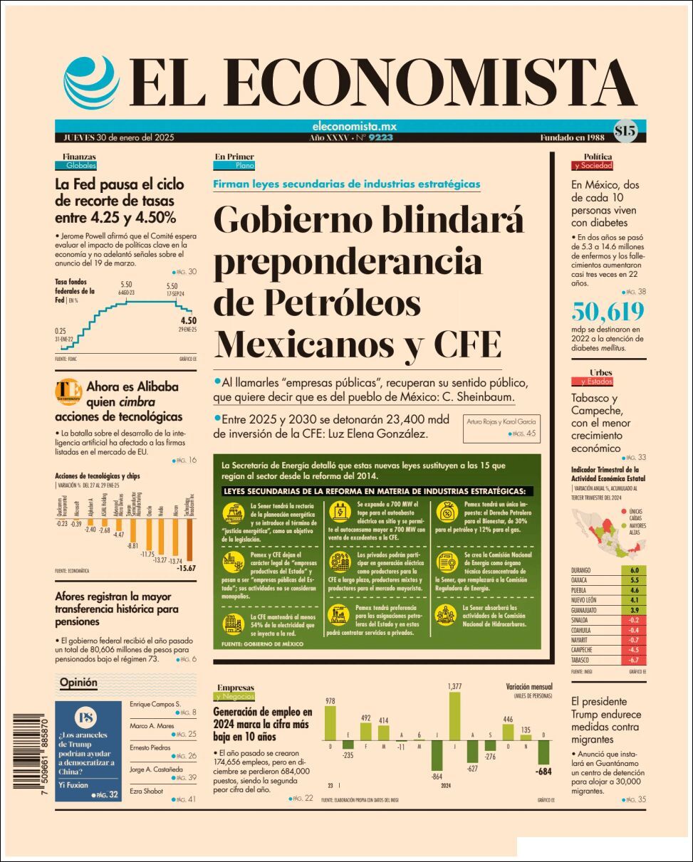 El Economista, edición del jueves 30 de enero de 2025