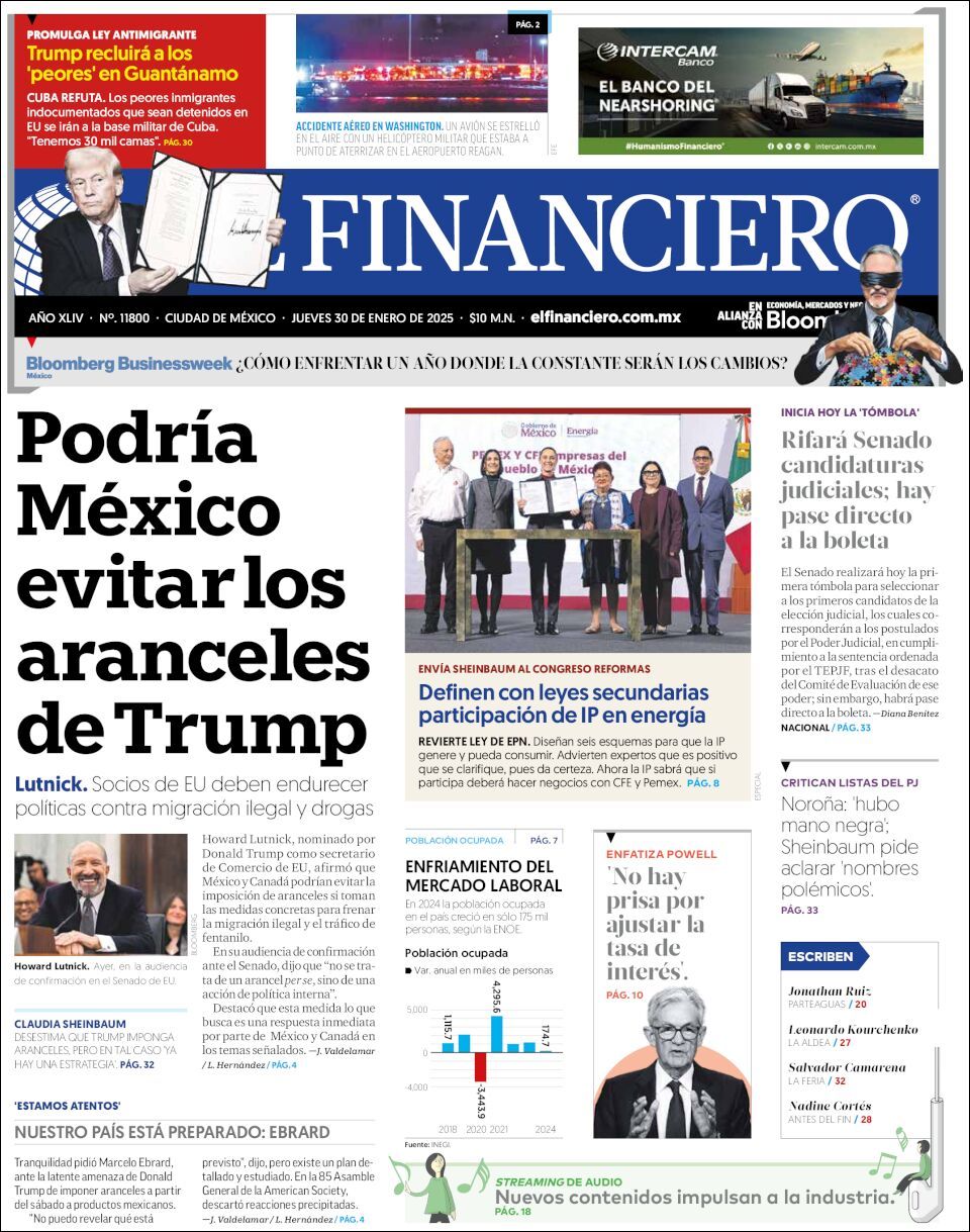 El Financiero, edición del jueves 30 de enero de 2025