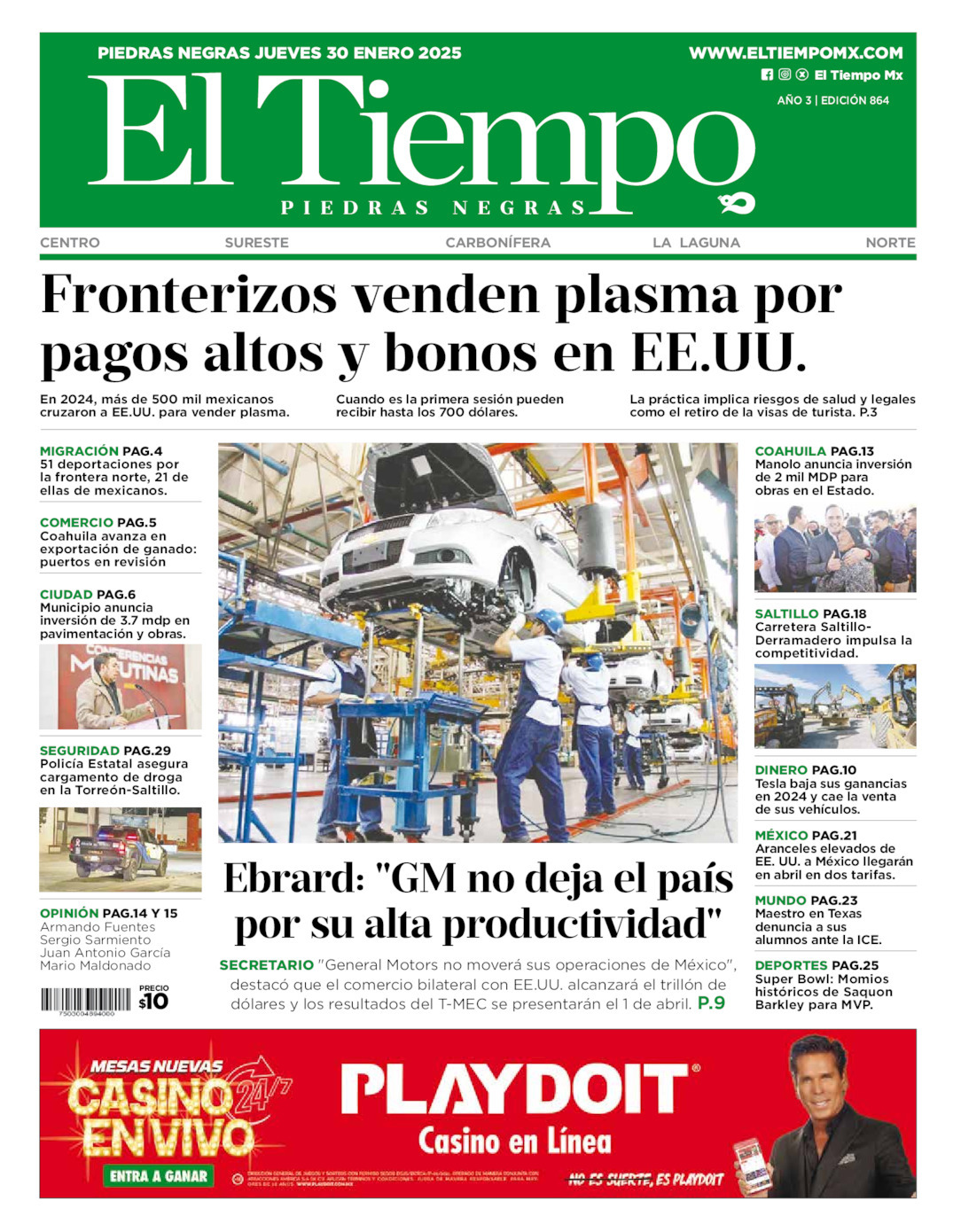 El Tiempo Piedras Negras, edición del jueves 30 de enero de 2025