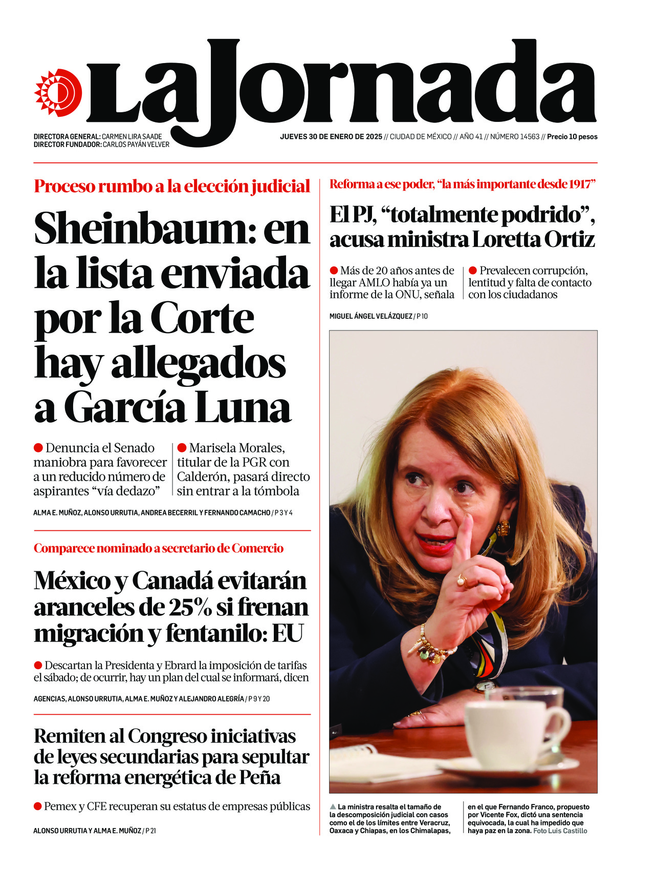 La Jornada, edición del jueves 30 de enero de 2025