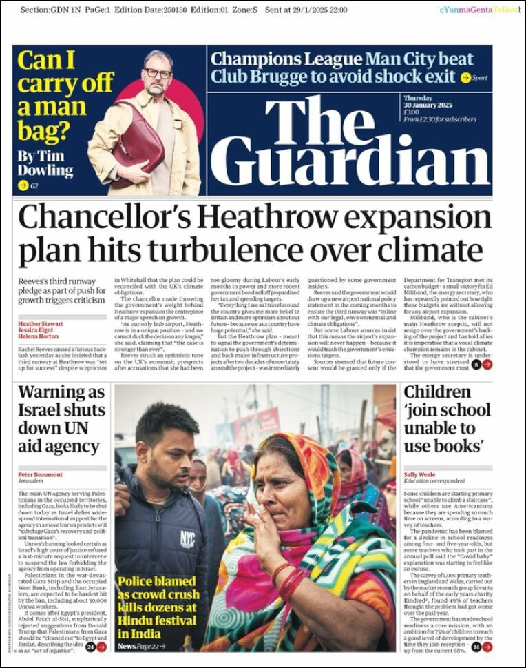 The Guardian, edición del jueves 30 de enero de 2025