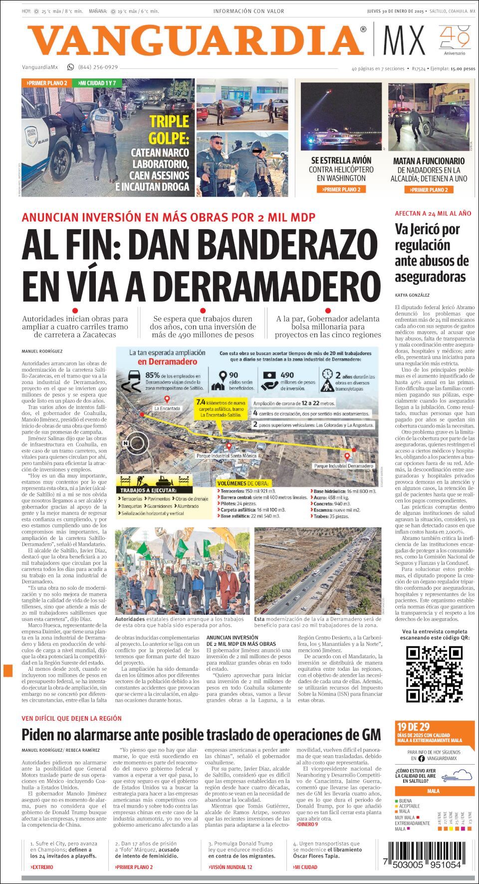 Vanguardia, edición del jueves 30 de enero de 2025