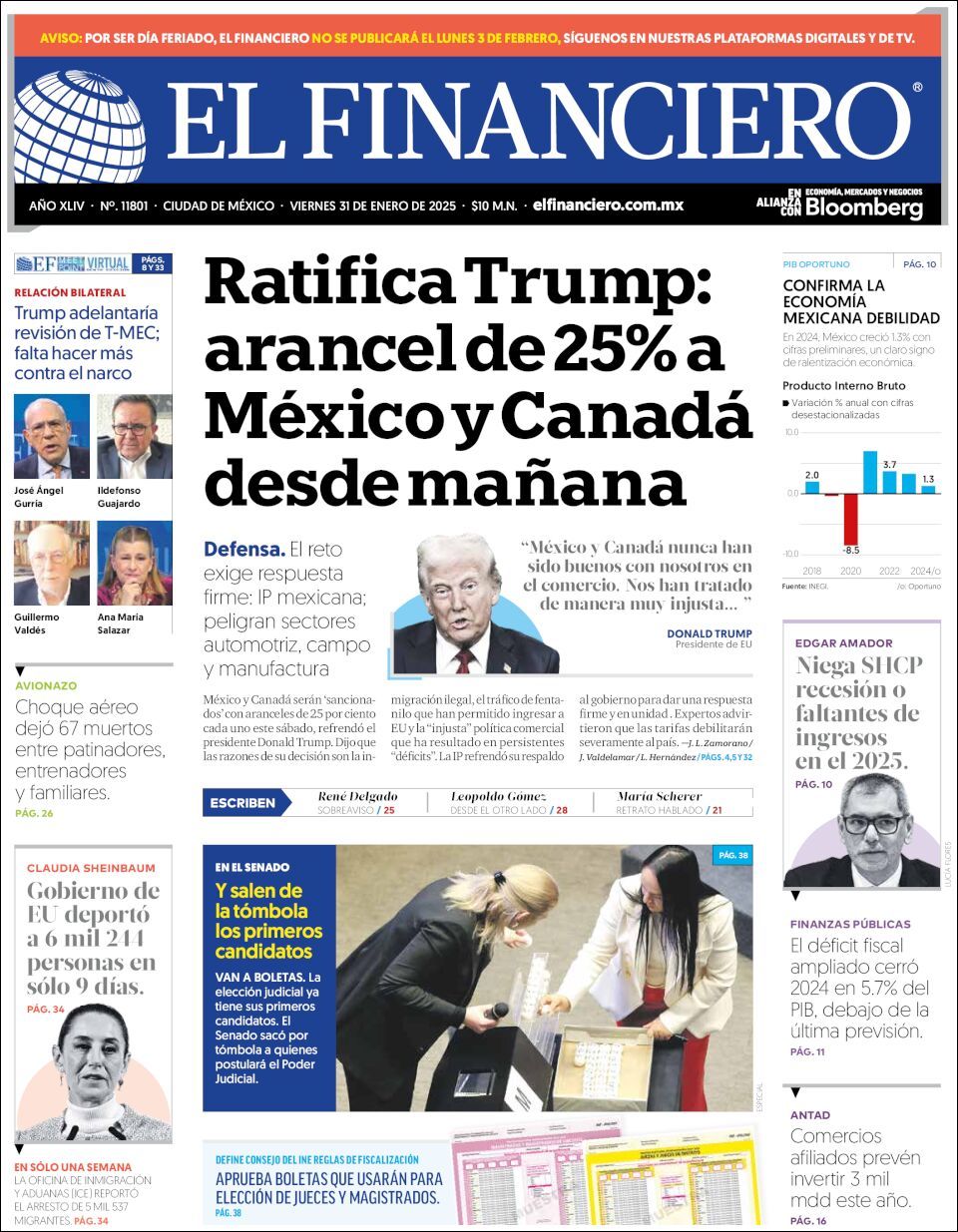 El Financiero, edición del viernes 31 de enero de 2025