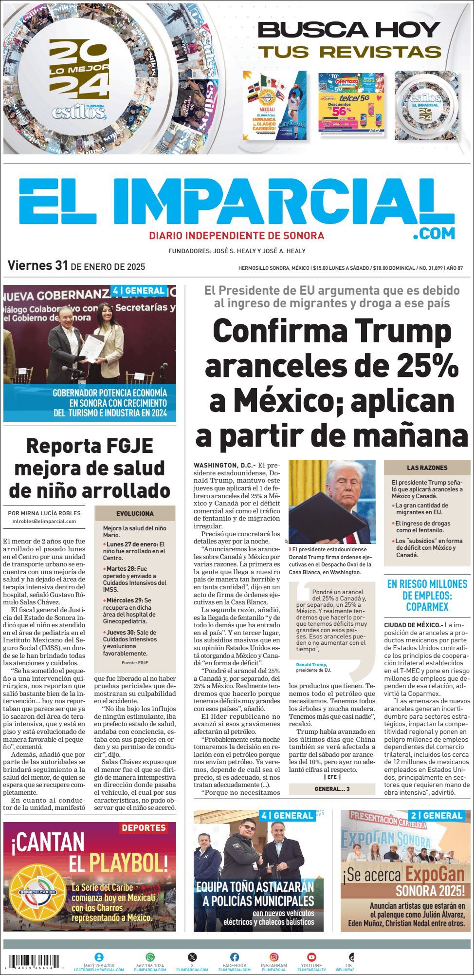 El Imparcial, edición del viernes 31 de enero de 2025