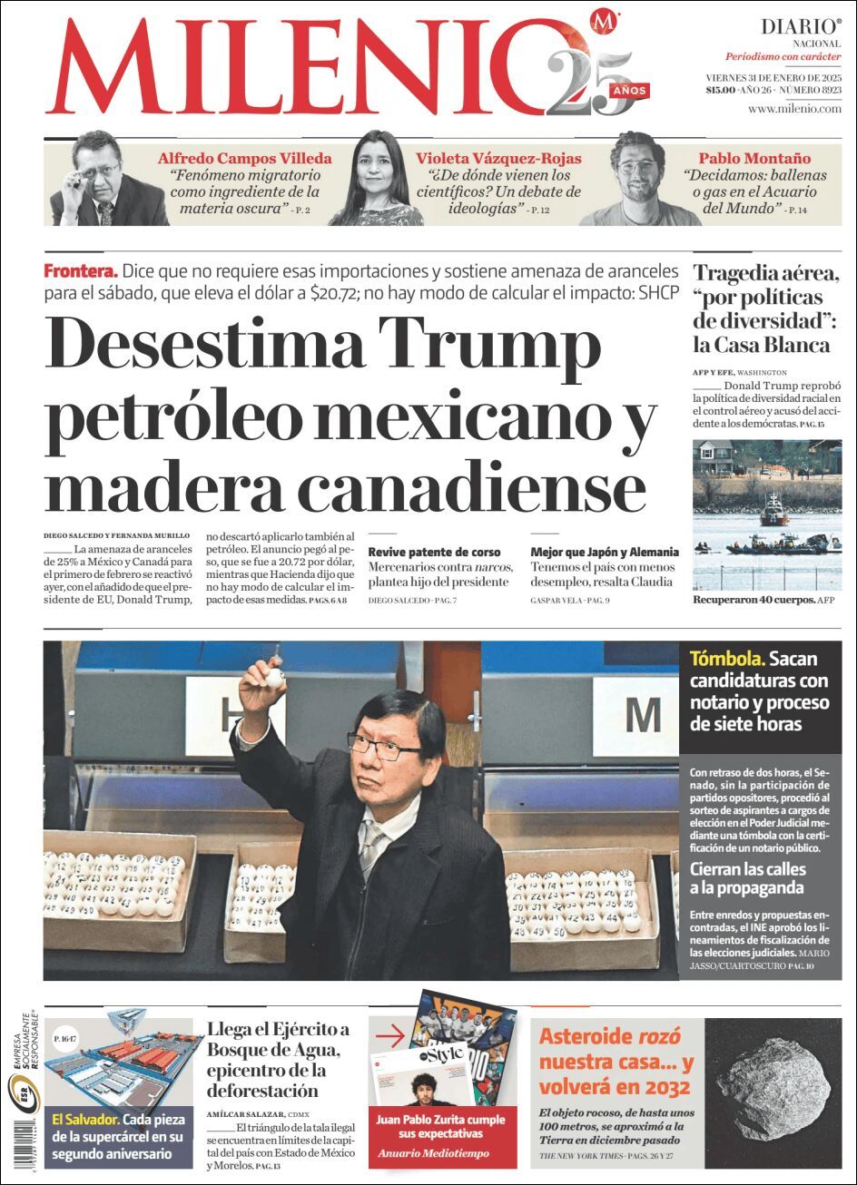 Milenio, edición del viernes 31 de enero de 2025