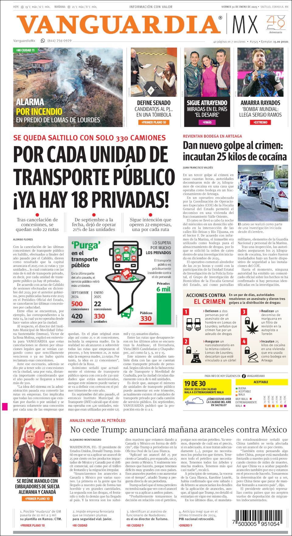 Vanguardia, edición del viernes 31 de enero de 2025