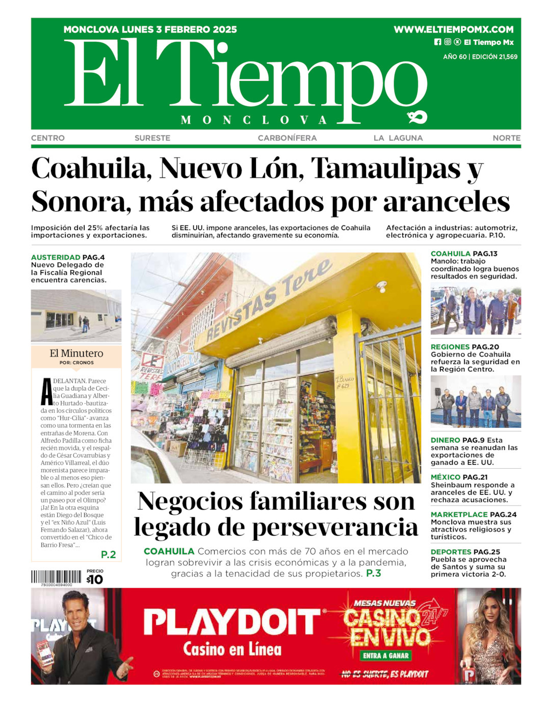 El Tiempo Monclova, edición del lunes 03 de febrero de 2025