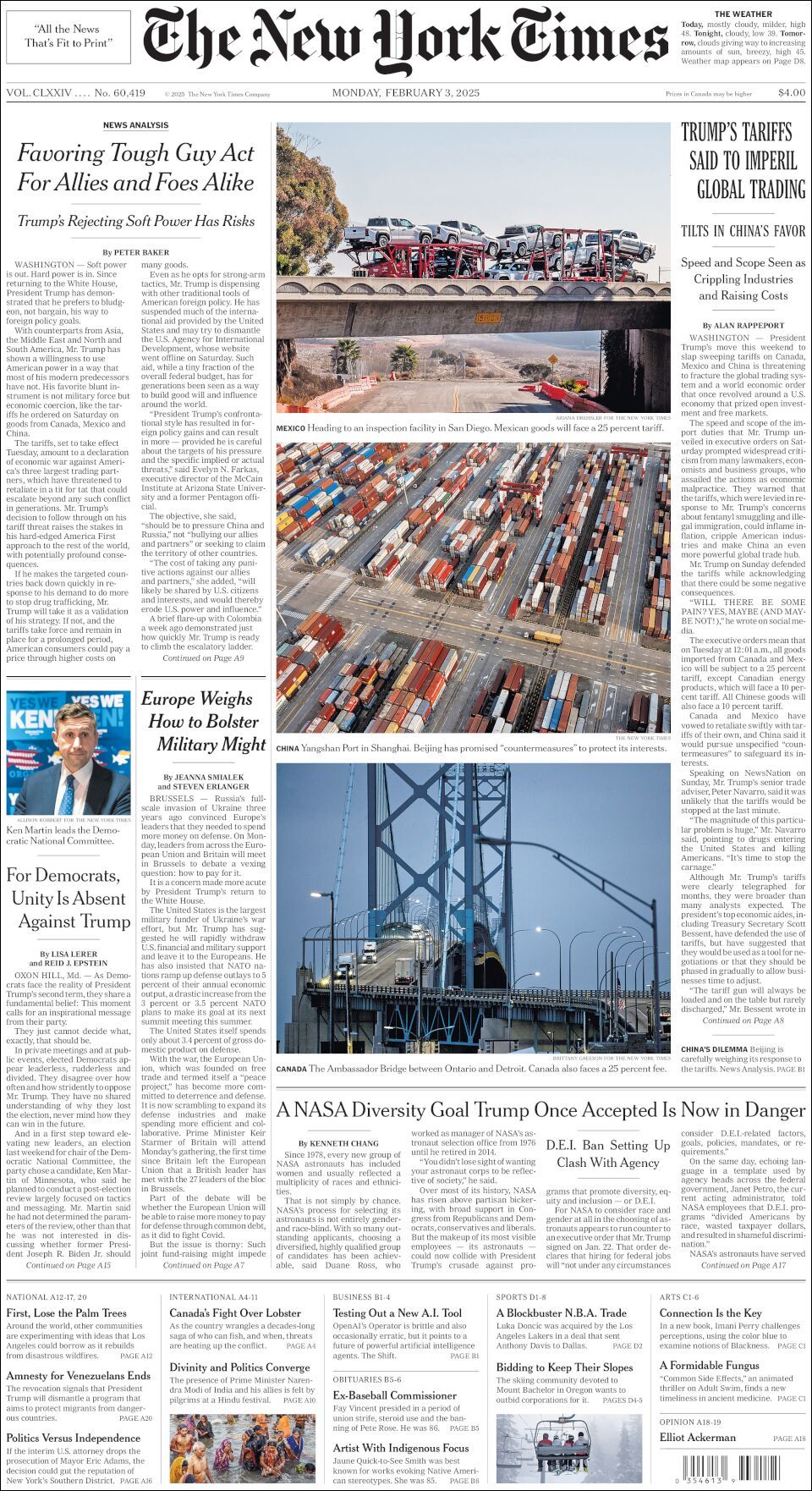 The New York Times, edición del lunes 03 de febrero de 2025