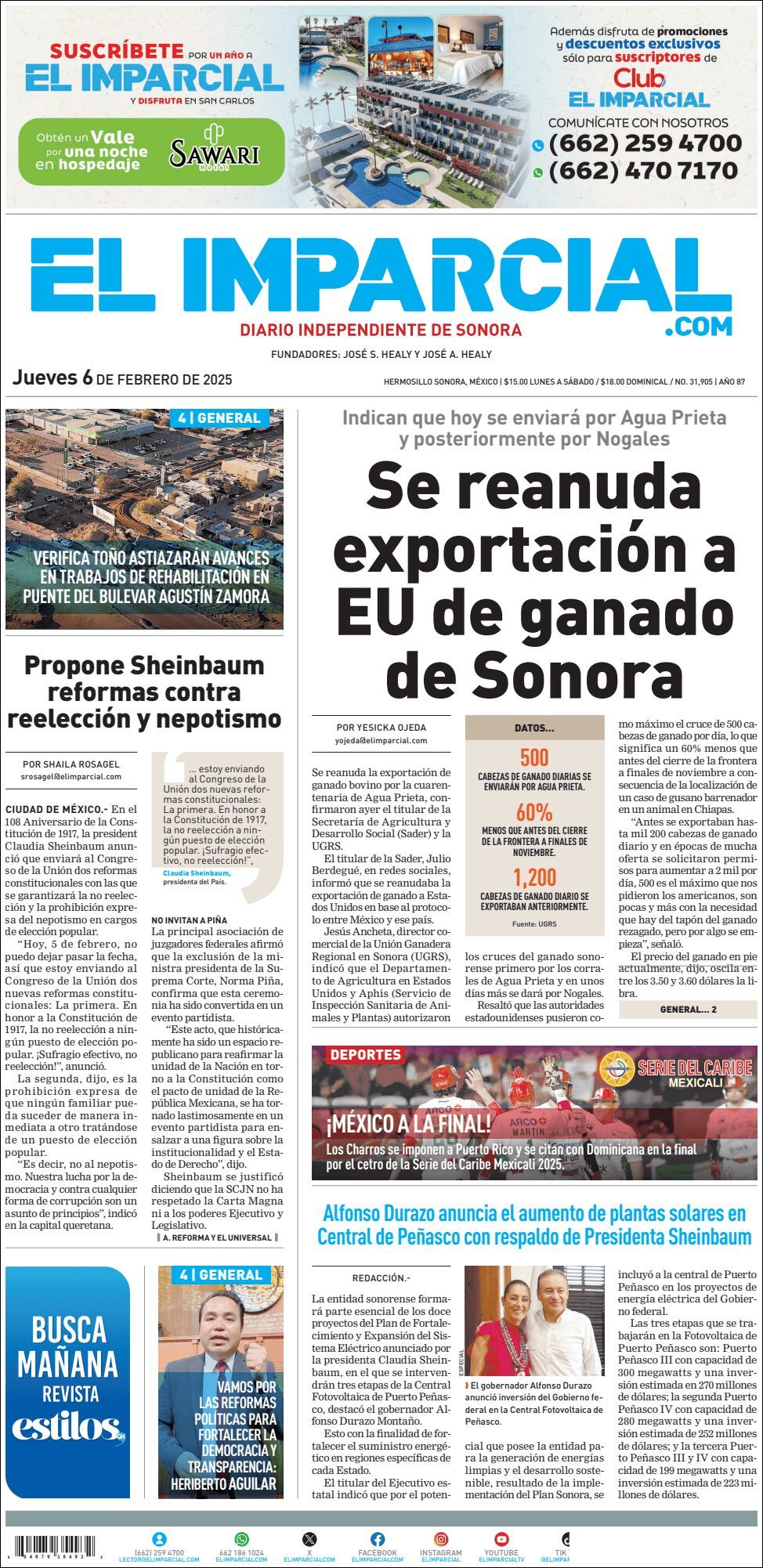 El Imparcial, edición del jueves 06 de febrero de 2025