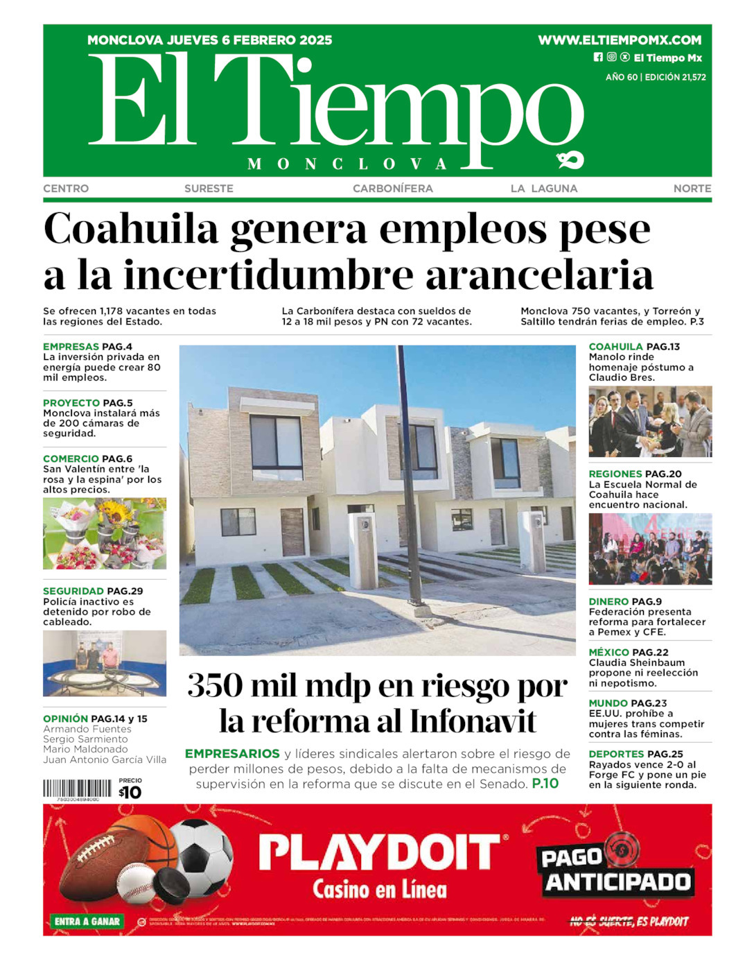 El Tiempo Monclova, edición del jueves 06 de febrero de 2025