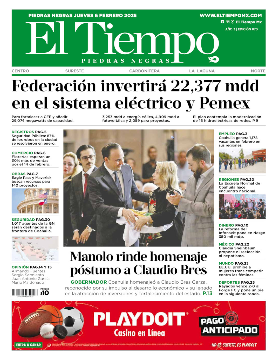 El Tiempo Piedras Negras, edición del jueves 06 de febrero de 2025