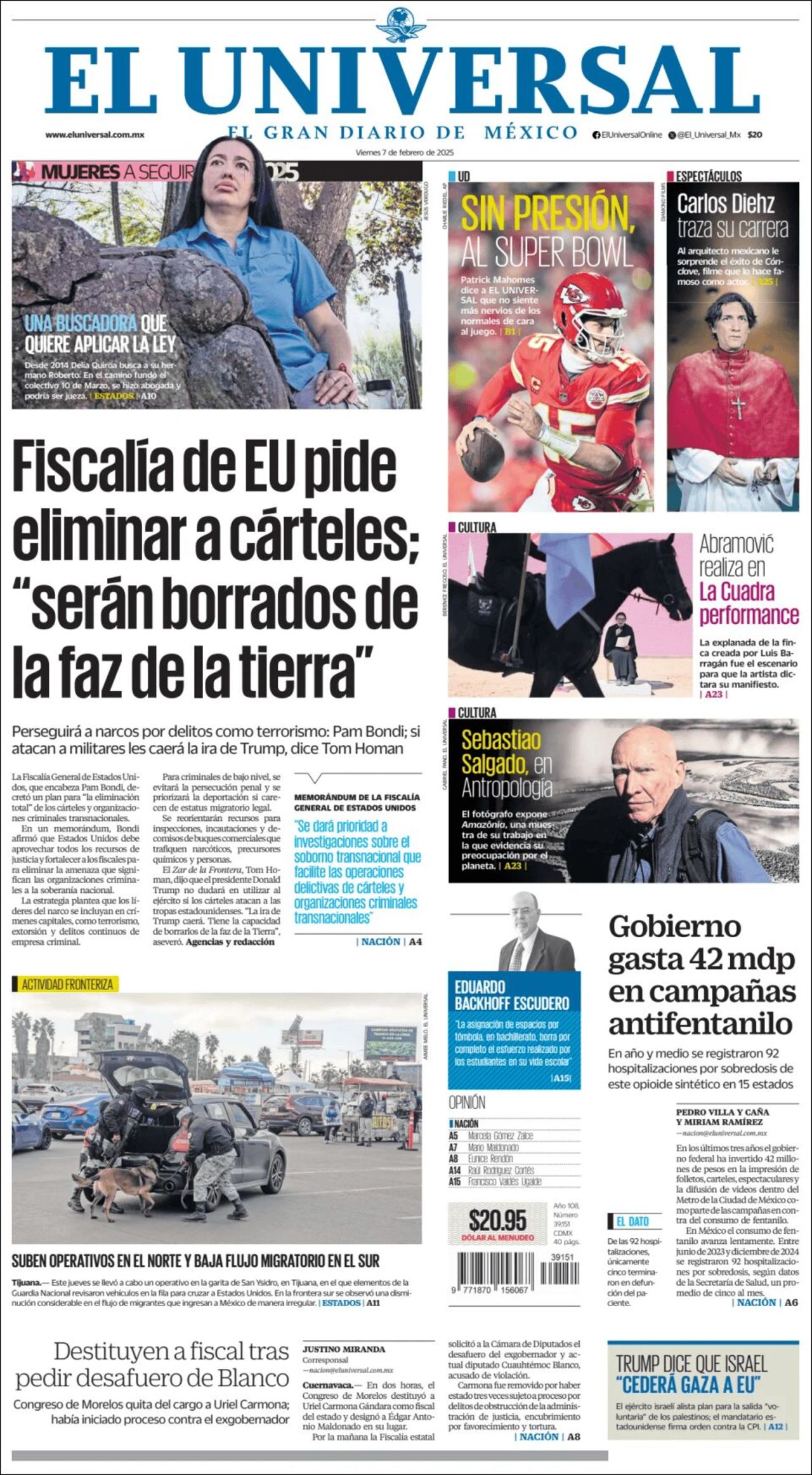 El Universal, edición del viernes 07 de febrero de 2025