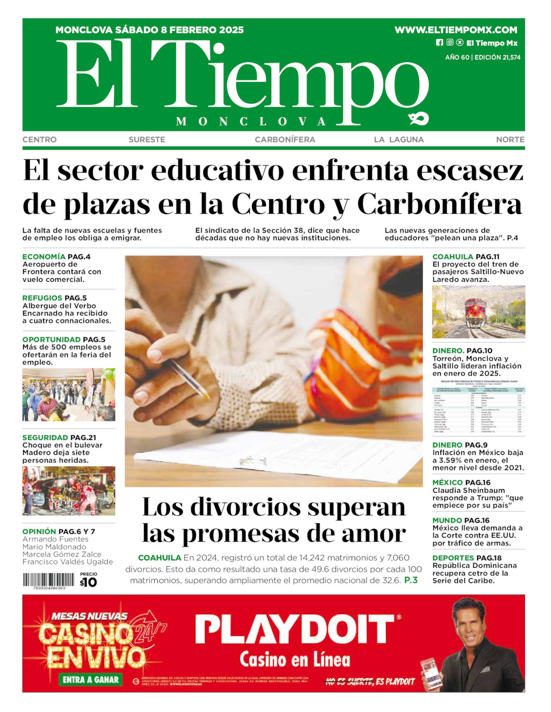 El Tiempo Monclova, edición del sábado 08 de febrero de 2025