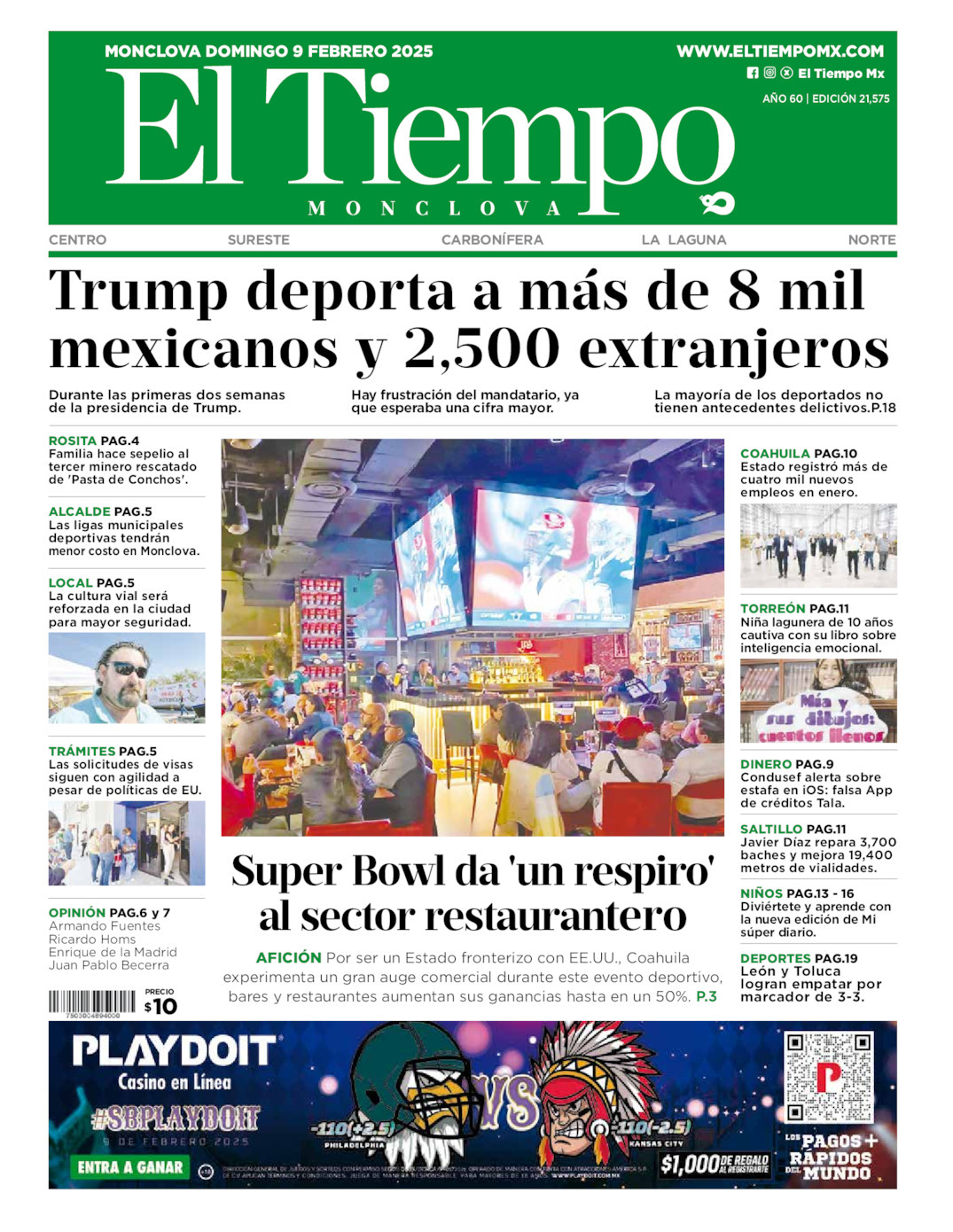 El Tiempo Monclova, edición del domingo 09 de febrero de 2025