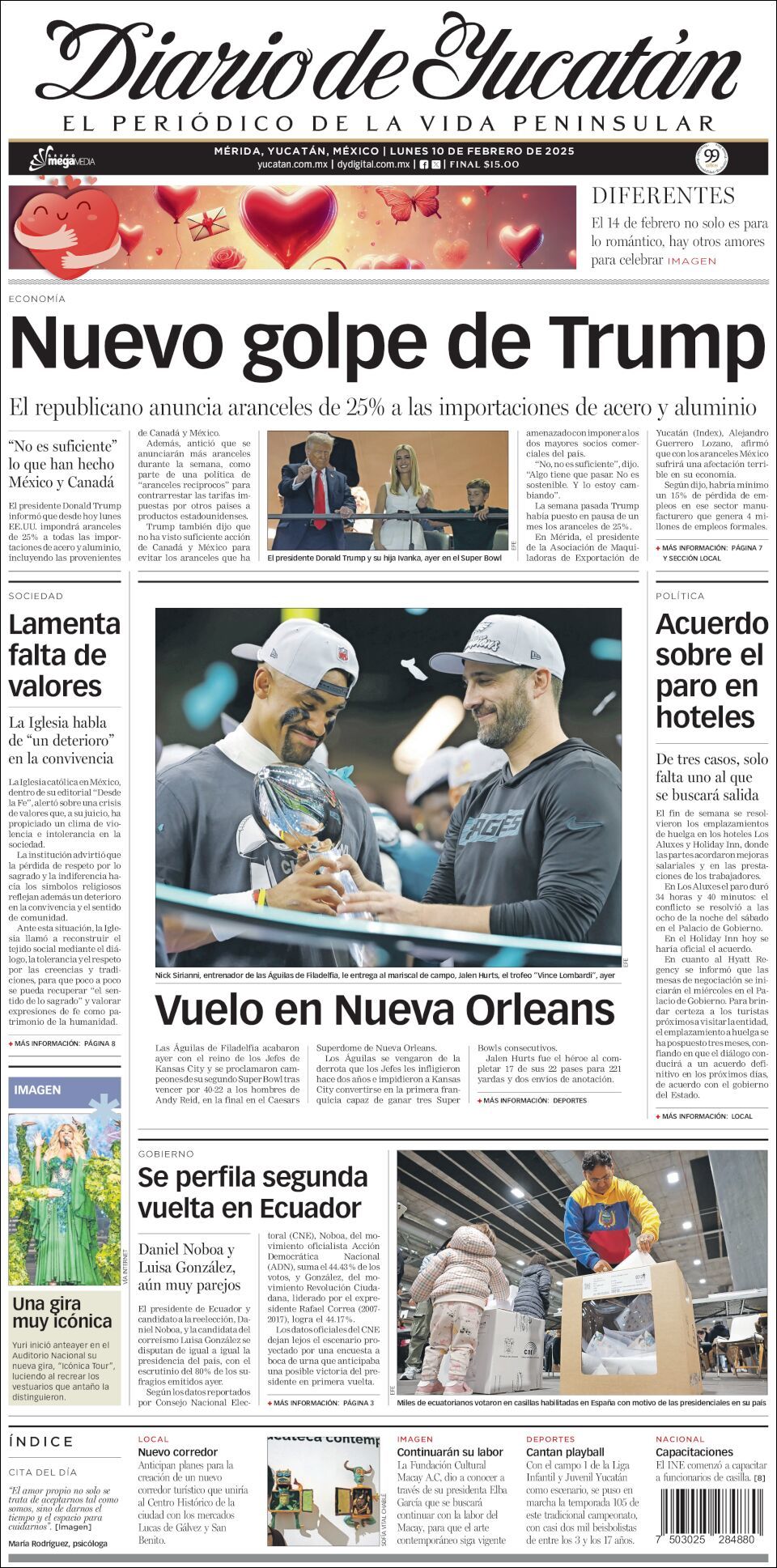 El Diario de Yucatán, edición del lunes 10 de febrero de 2025