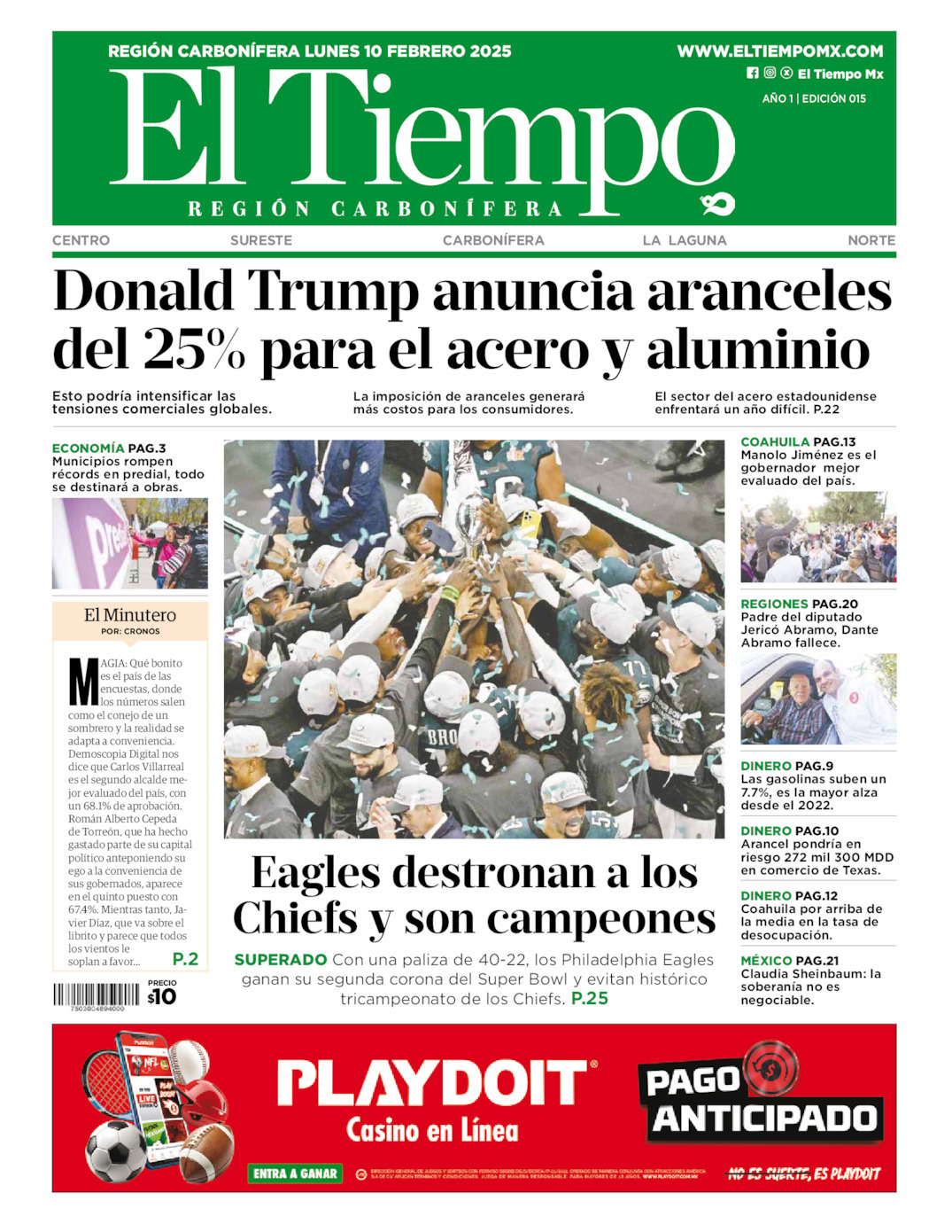 El Tiempo Región Carbonífera, edición del lunes 10 de febrero de 2025