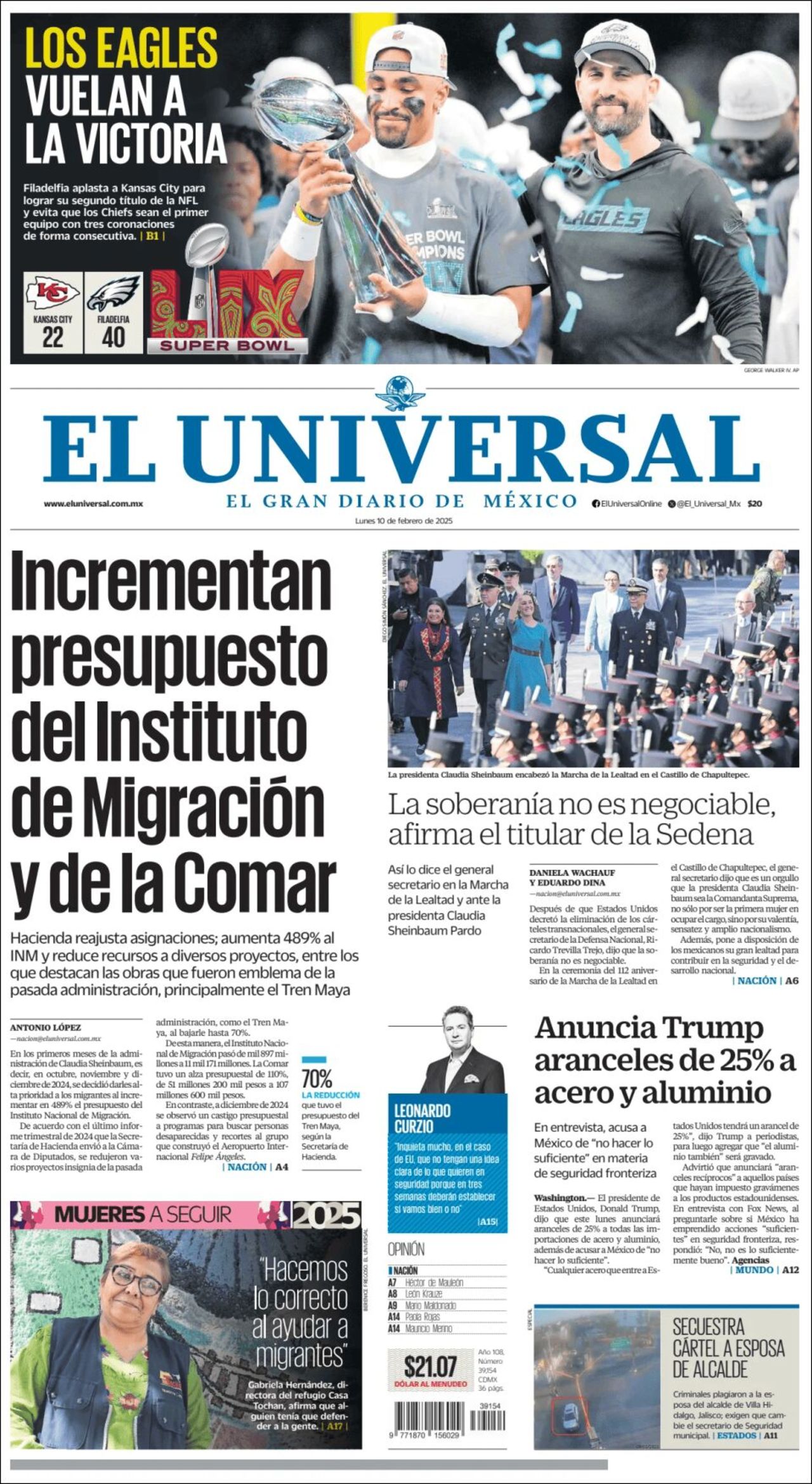 El Universal, edición del lunes 10 de febrero de 2025