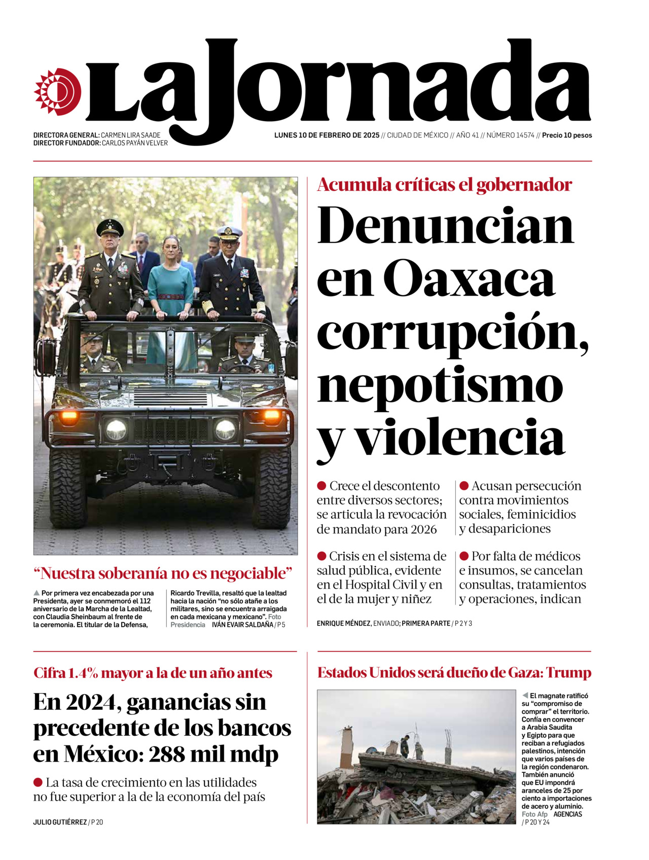 La Jornada, edición del lunes 10 de febrero de 2025