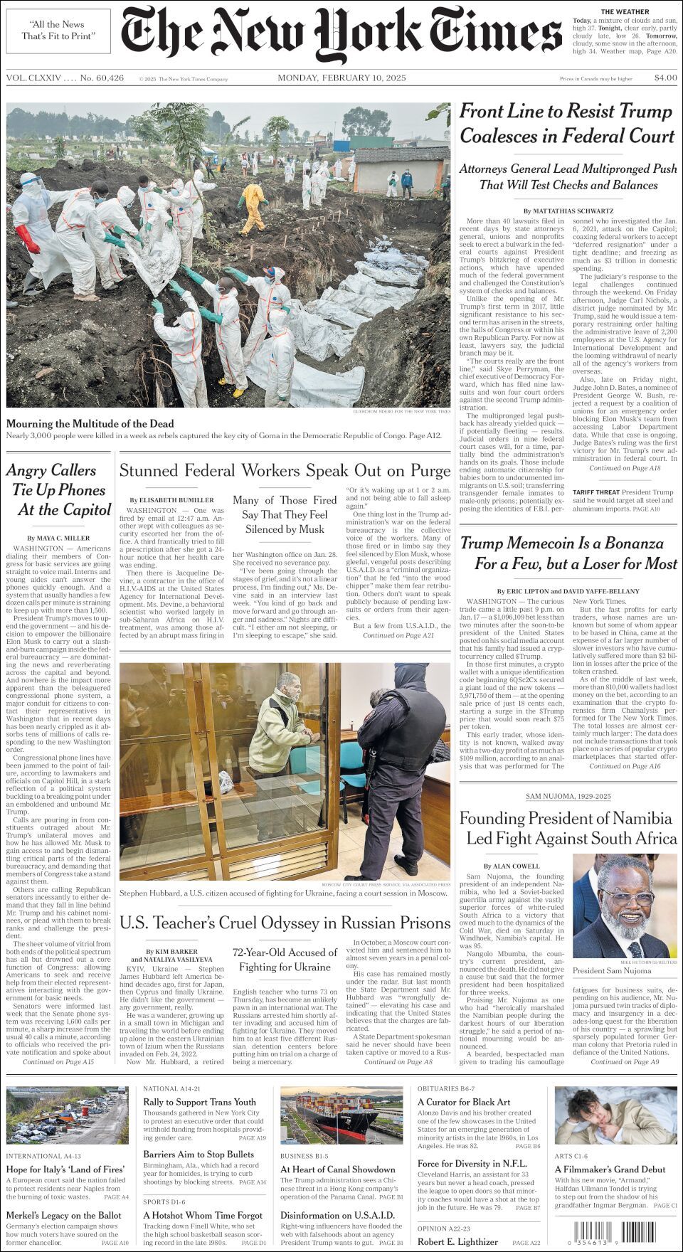 The New York Times, edición del lunes 10 de febrero de 2025