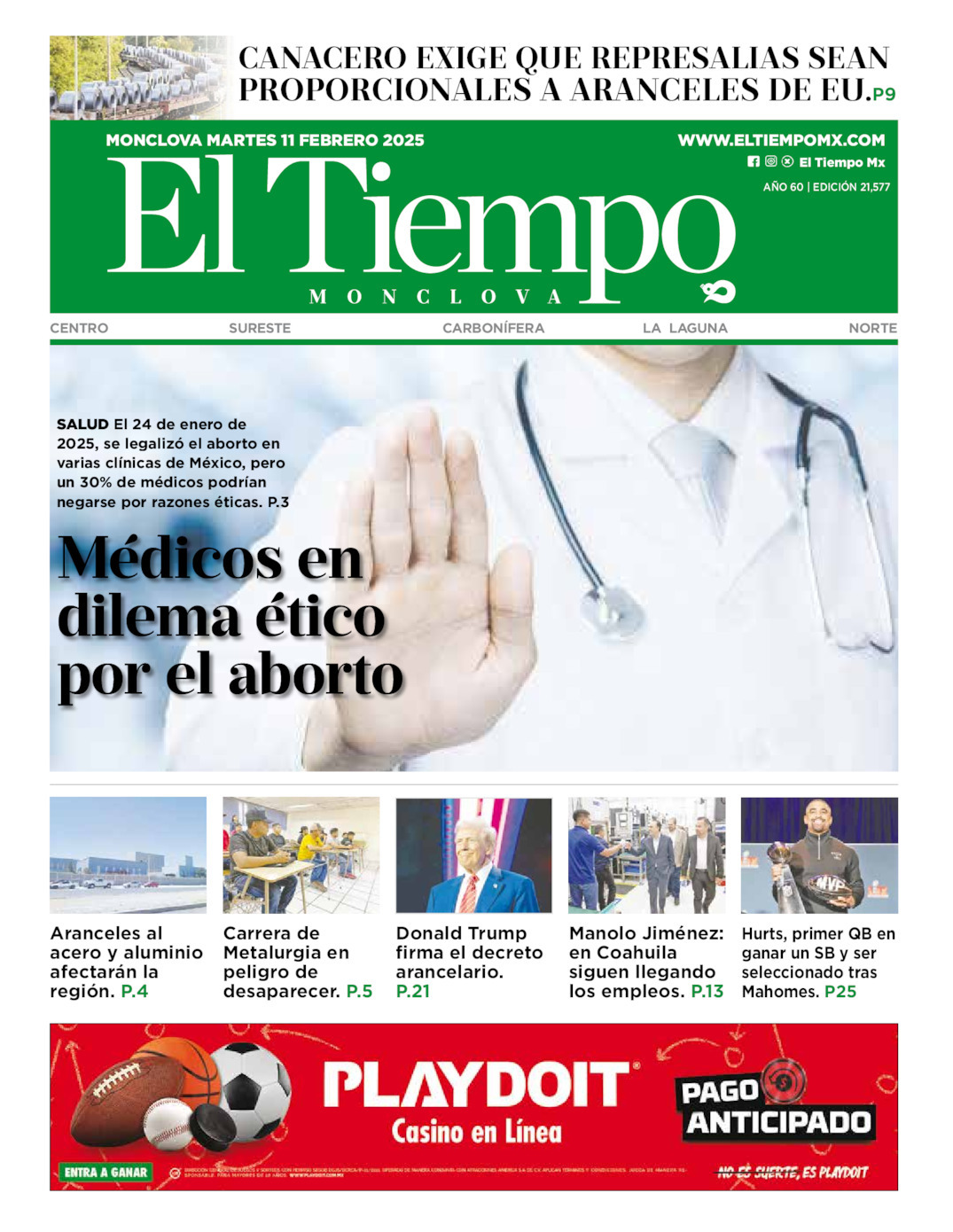 El Tiempo Monclova, edición del martes 11 de febrero de 2025