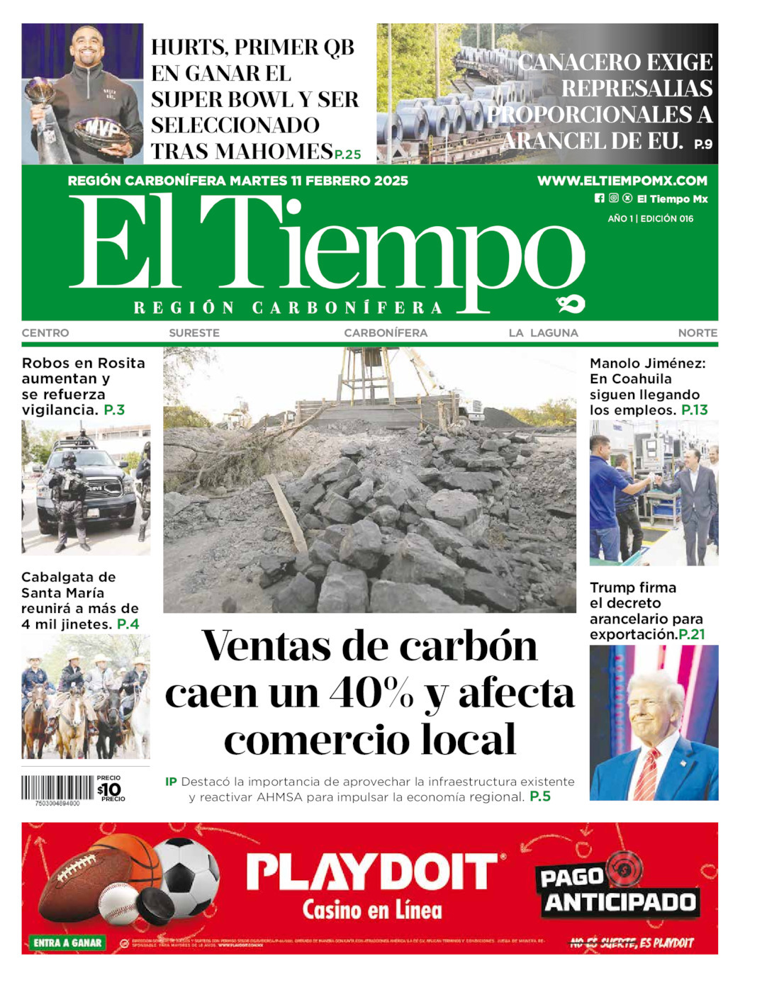 El Tiempo Región Carbonífera, edición del martes 11 de febrero de 2025