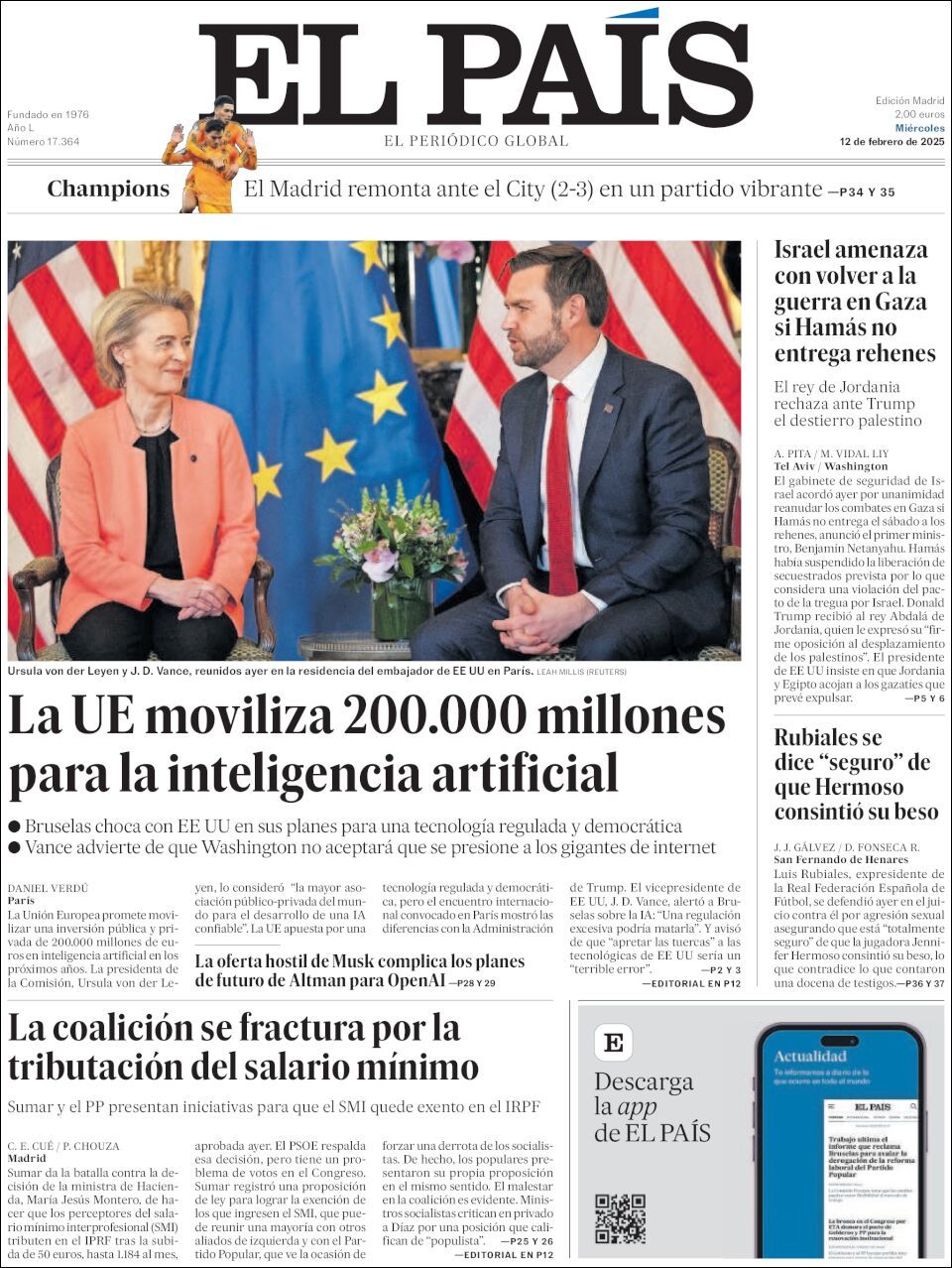 El País, edición del miércoles 12 de febrero de 2025