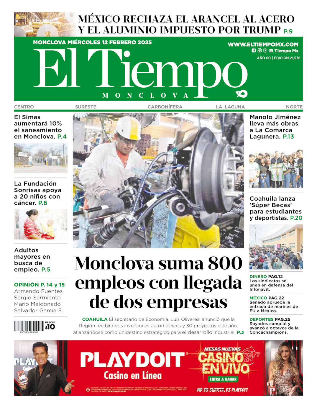 El Tiempo Monclova, edición del miércoles 12 de febrero de 2025