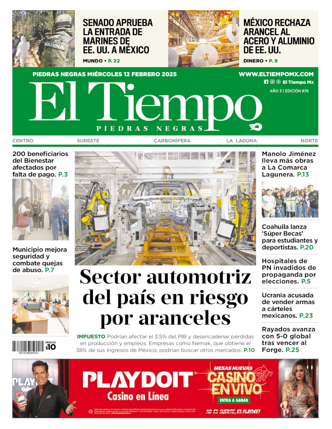 El Tiempo Piedras Negras, edición del miércoles 12 de febrero de 2025