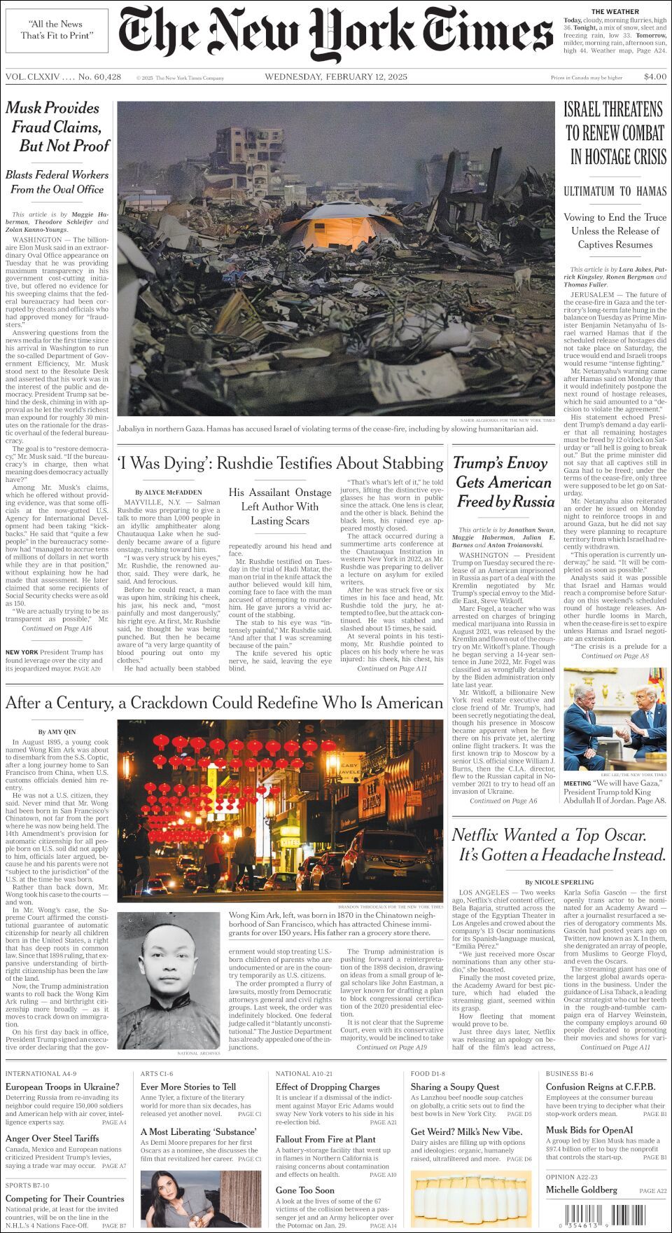 The New York Times, edición del miércoles 12 de febrero de 2025