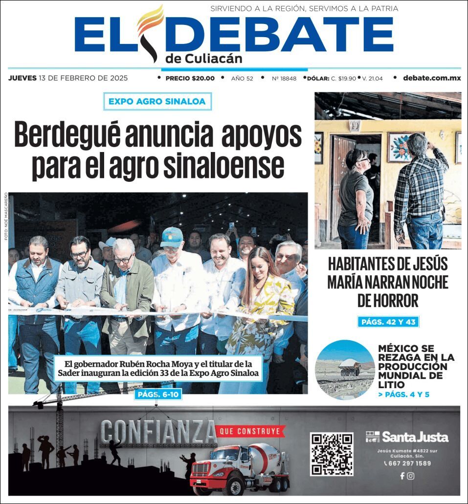 El Debate Culiacán, edición del jueves 13 de febrero de 2025