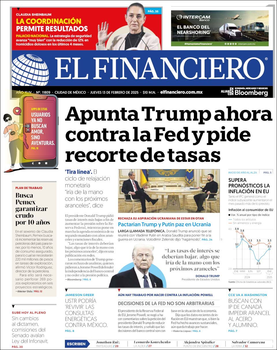 El Financiero, edición del jueves 13 de febrero de 2025