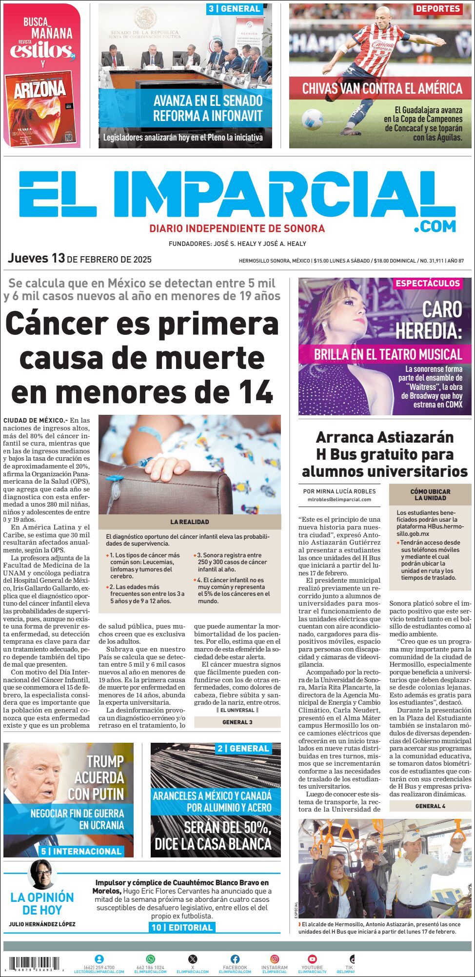 El Imparcial, edición del jueves 13 de febrero de 2025