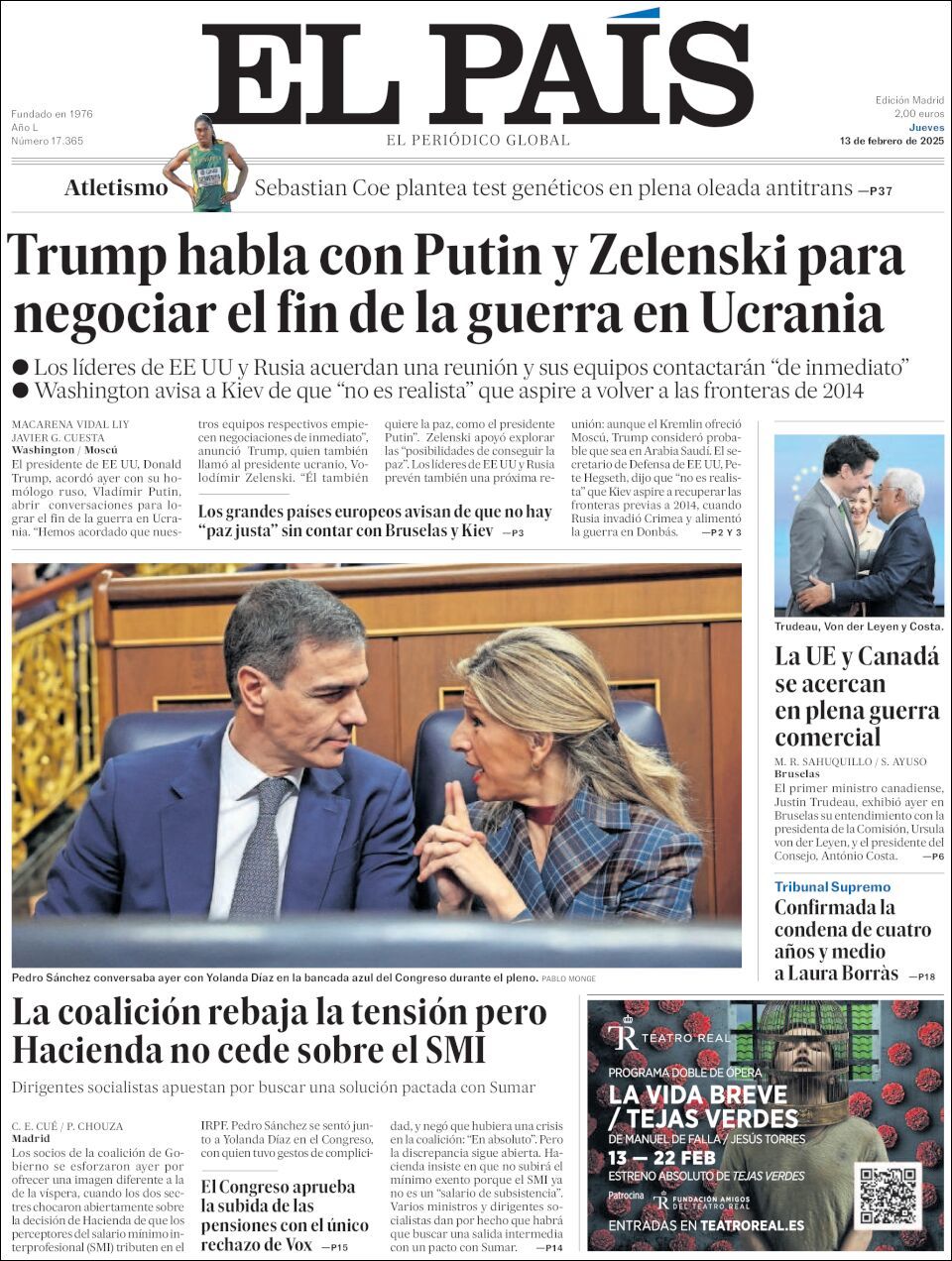 El País, edición del jueves 13 de febrero de 2025