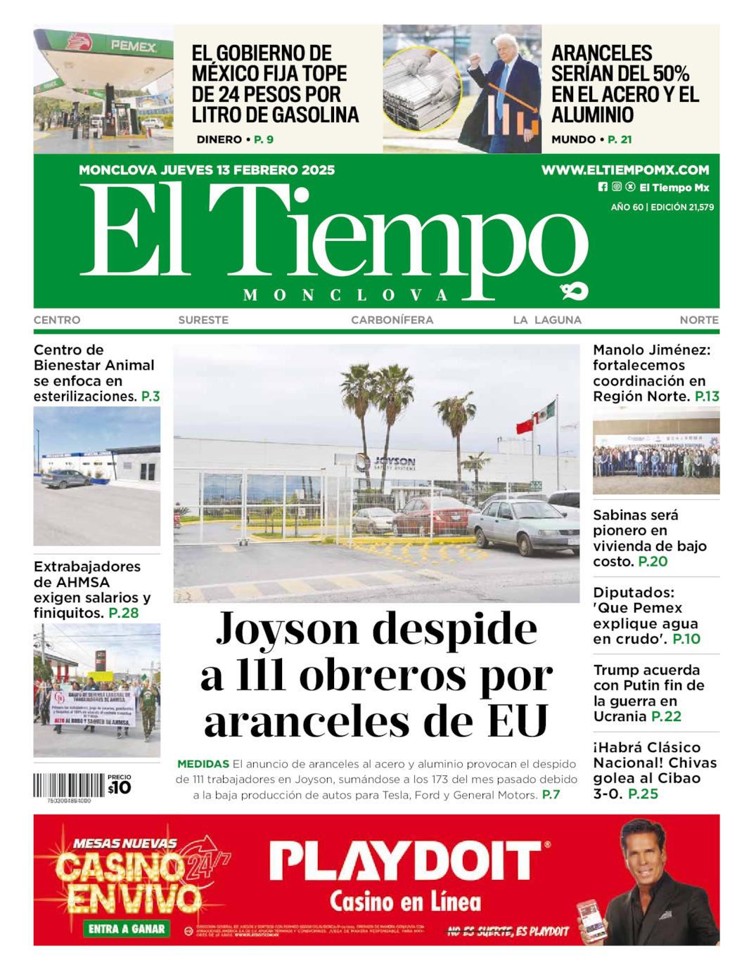 El Tiempo Monclova, edición del jueves 13 de febrero de 2025