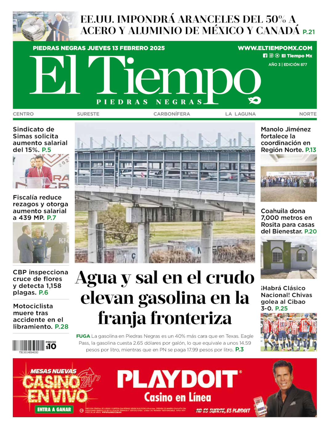 El Tiempo Piedras Negras, edición del jueves 13 de febrero de 2025