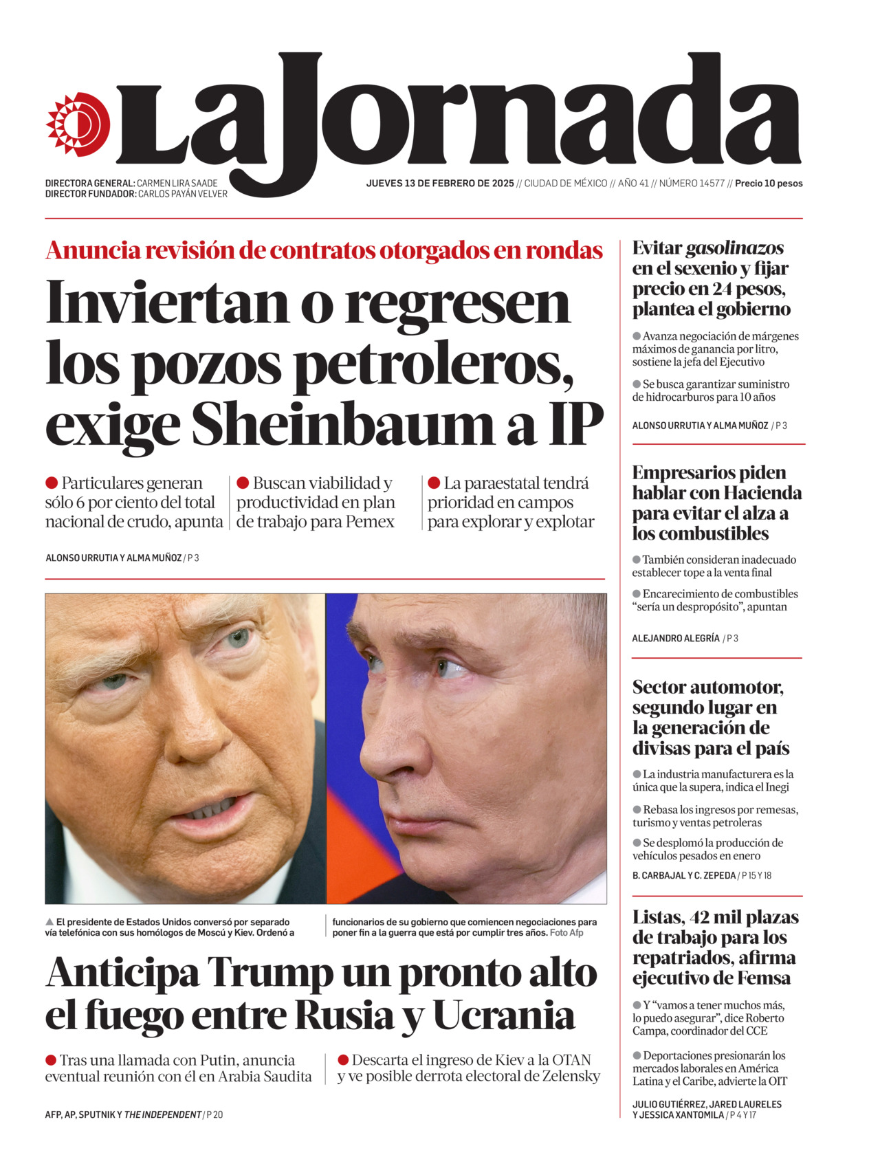 La Jornada, edición del jueves 13 de febrero de 2025