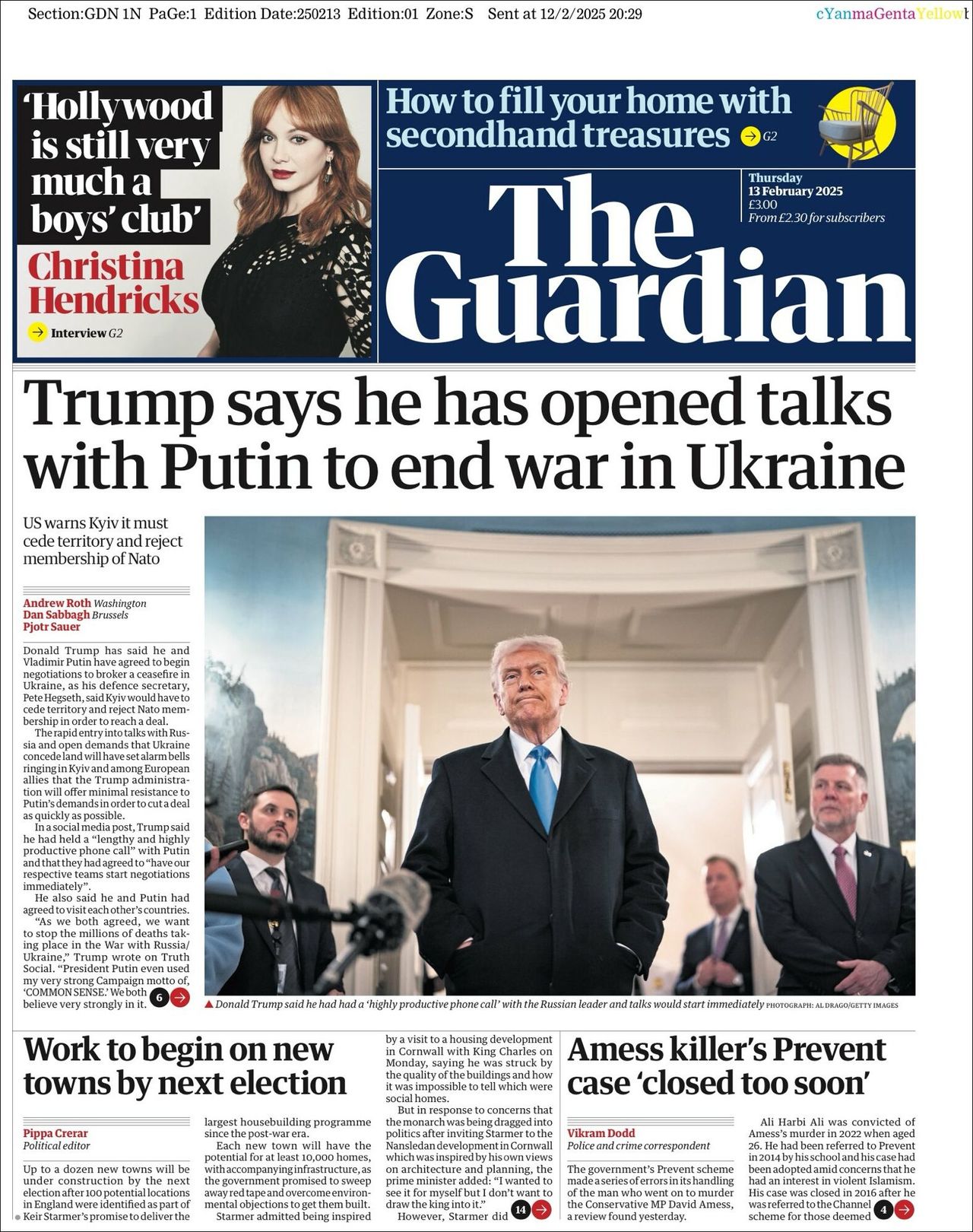 The Guardian, edición del jueves 13 de febrero de 2025