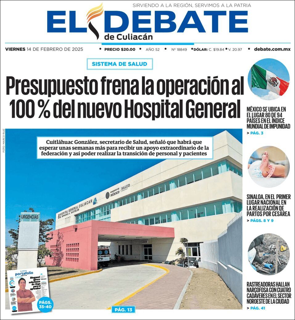 El Debate Culiacán, edición del viernes 14 de febrero de 2025