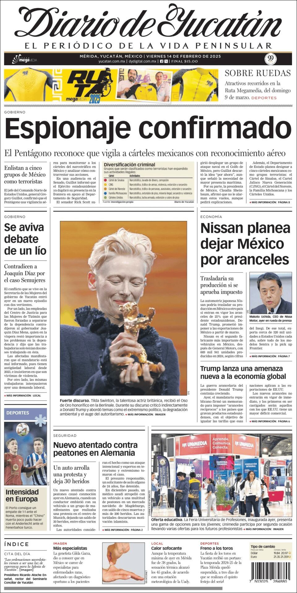 El Diario de Yucatán, edición del viernes 14 de febrero de 2025