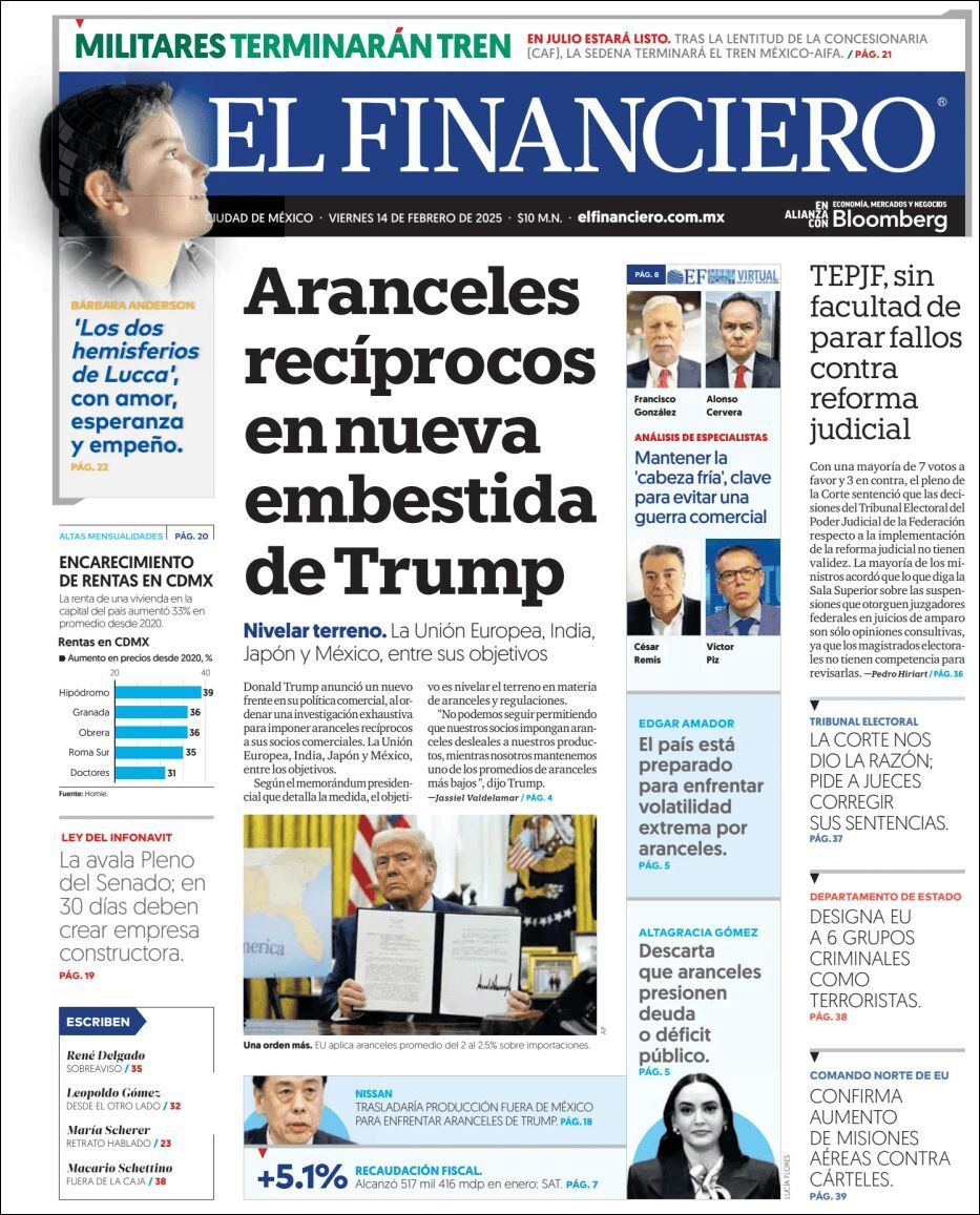 El Financiero, edición del viernes 14 de febrero de 2025