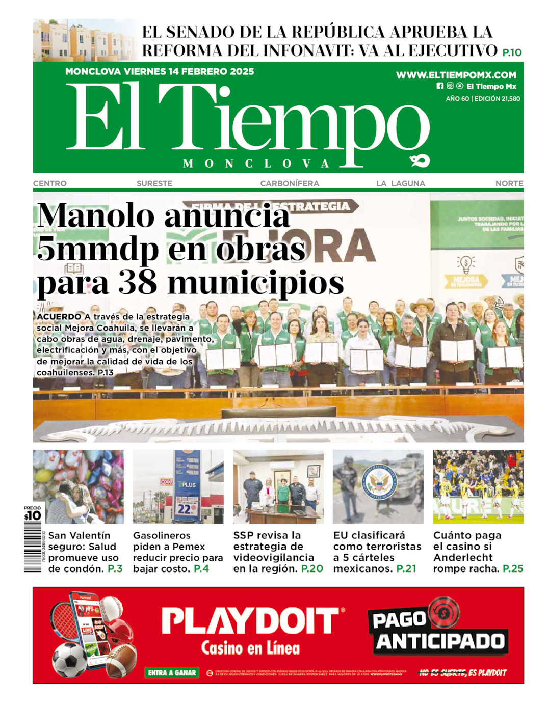 El Tiempo Monclova, edición del viernes 14 de febrero de 2025